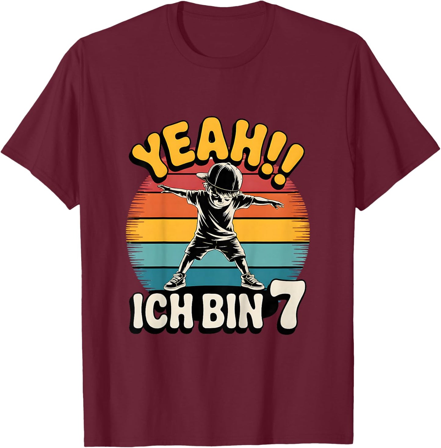 Kinder Yeah Ich Bin 7 Skater Geburtstag 7. Geburtstag Junge Retro T-Shirt - T-Shirt | Maroon