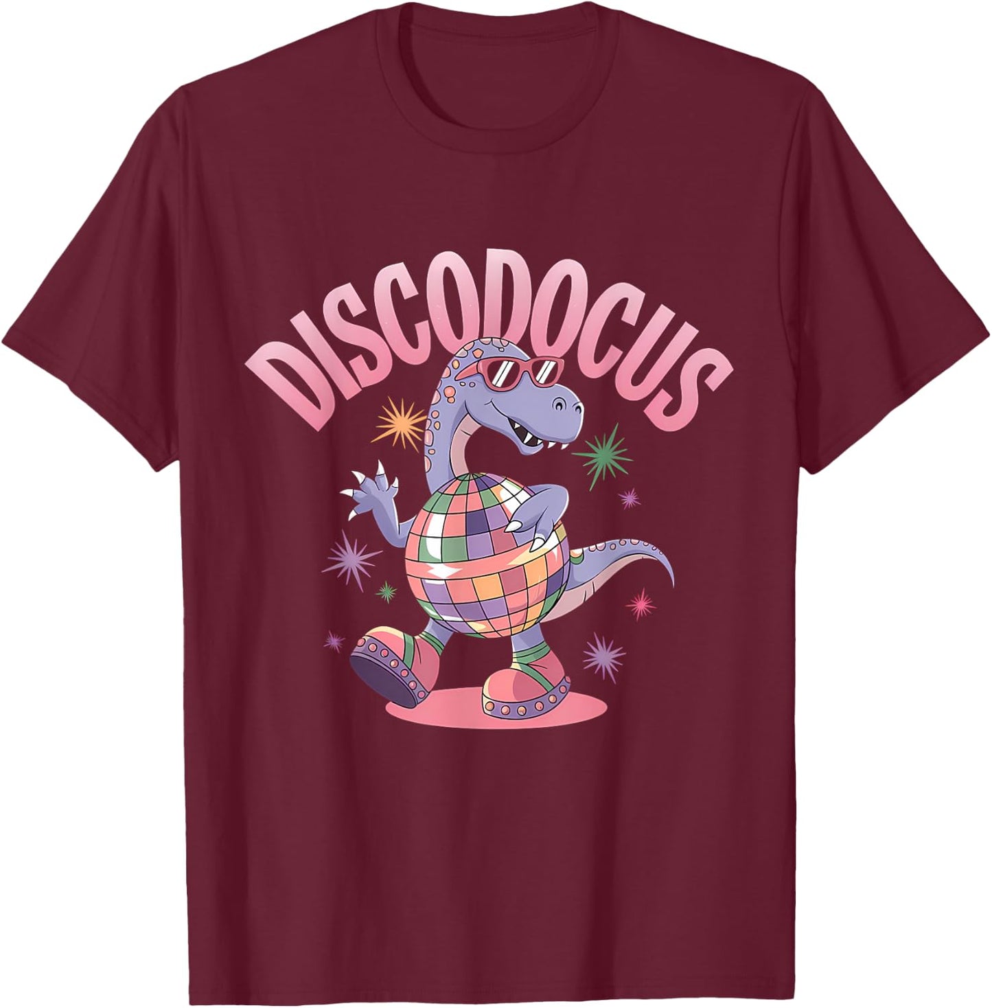 Disco Dancing Dinosaur Diplodocus Dino Funny 70s Disco T-Shirt - T-Shirt | Maroon