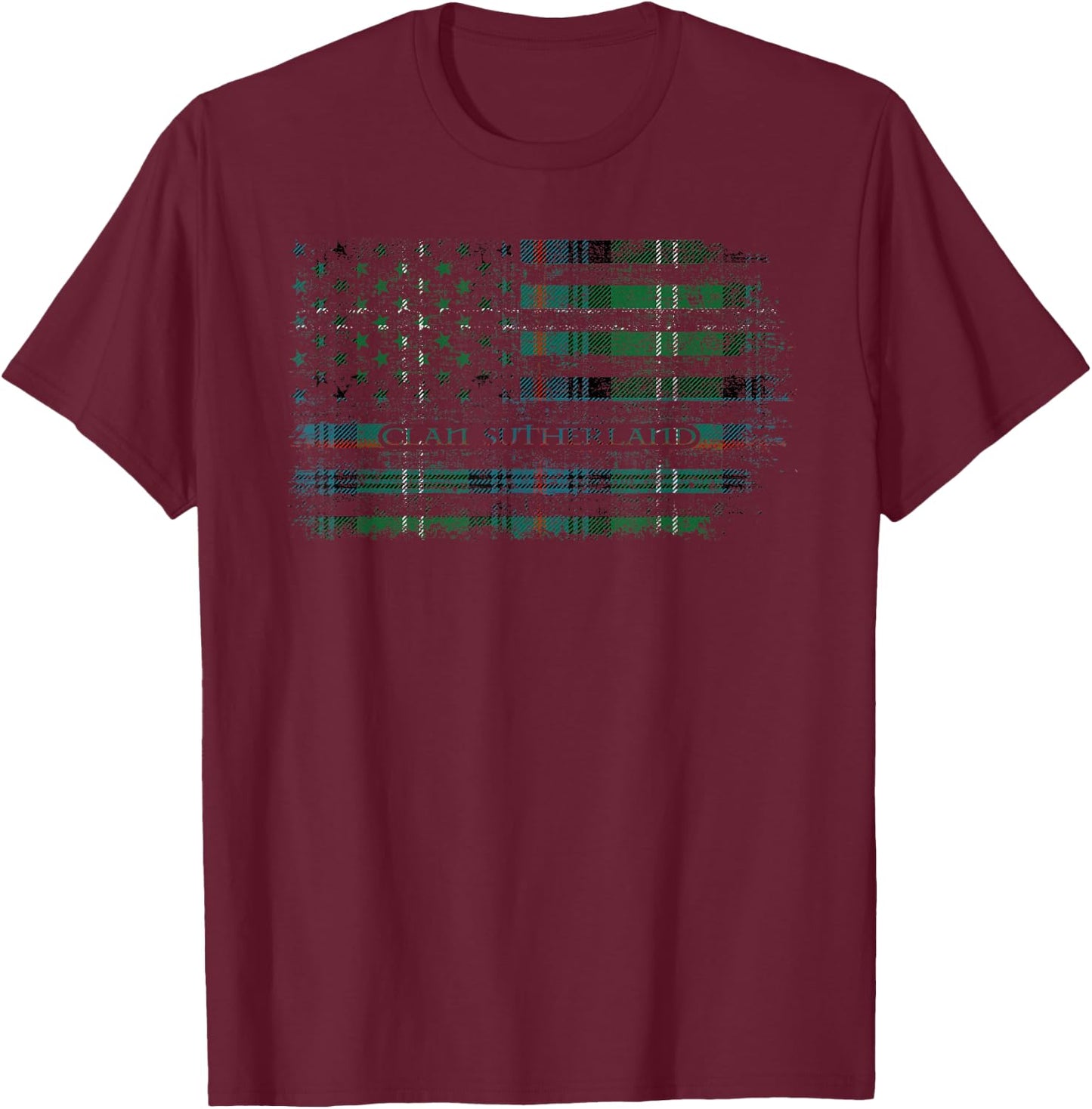 Clan Sutherland Scottish tartan US flag kilt Scotland T-Shirt - T-Shirt | Maroon