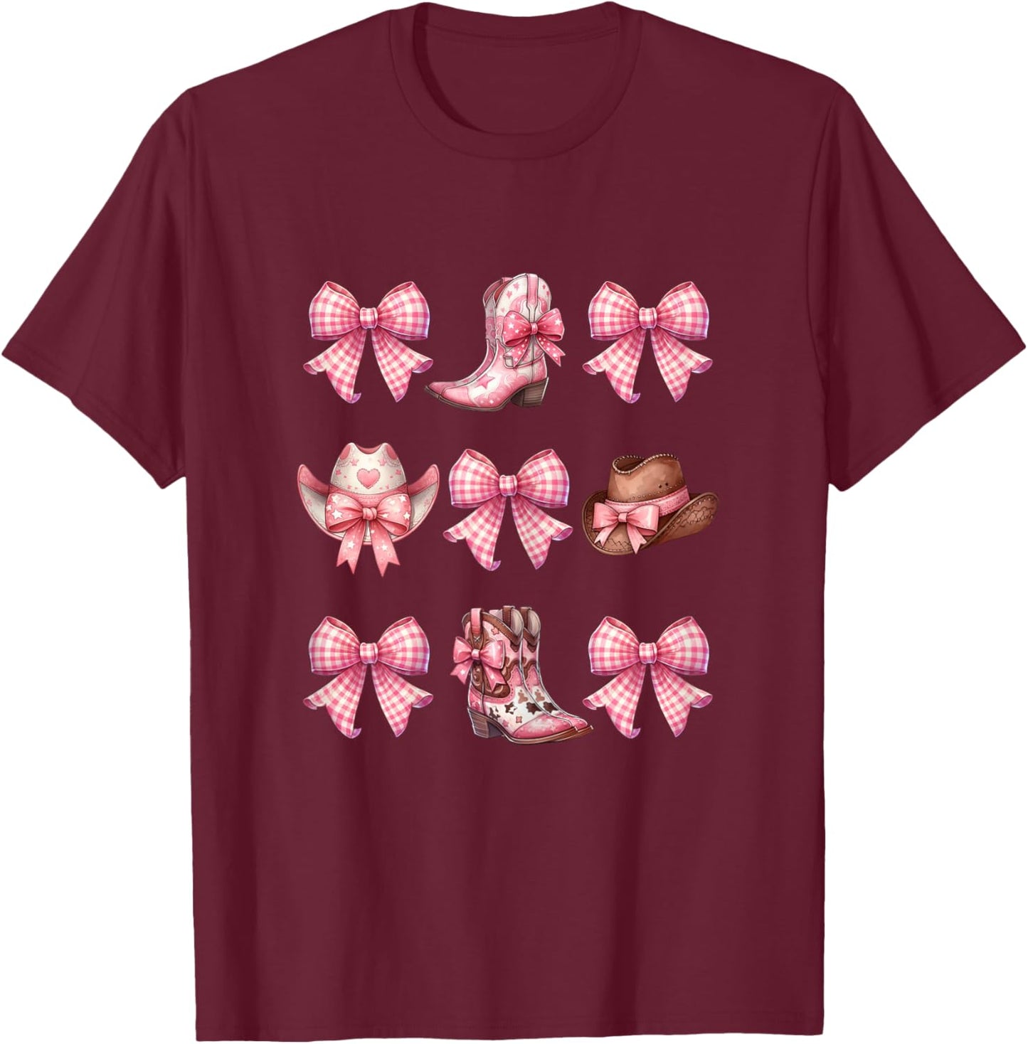 Coquette Pink Bow Cowgirl Boots and Hats T-Shirt - T-Shirt | Maroon