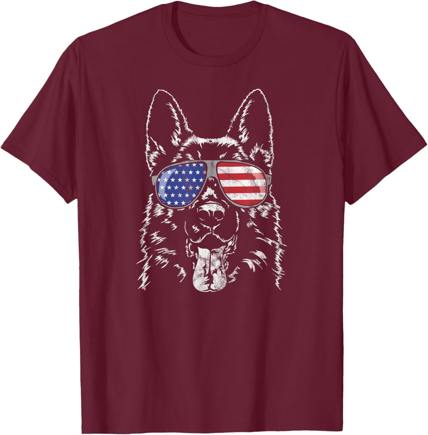 German Shepherd America Flag Sunglasses dog shirt T-Shirt - T-Shirt | Maroon