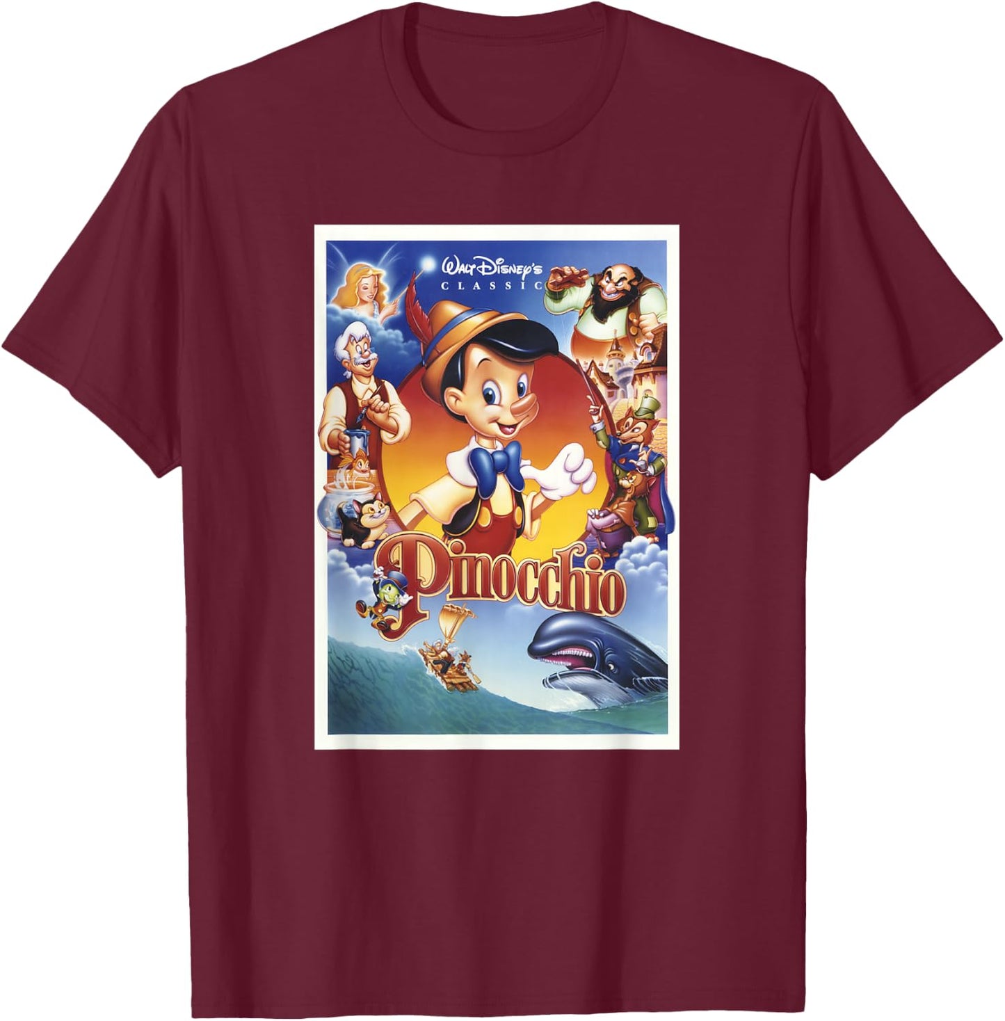 Disney Pinocchio Movie Poster Group Shot T-Shirt - T-Shirt | Maroon