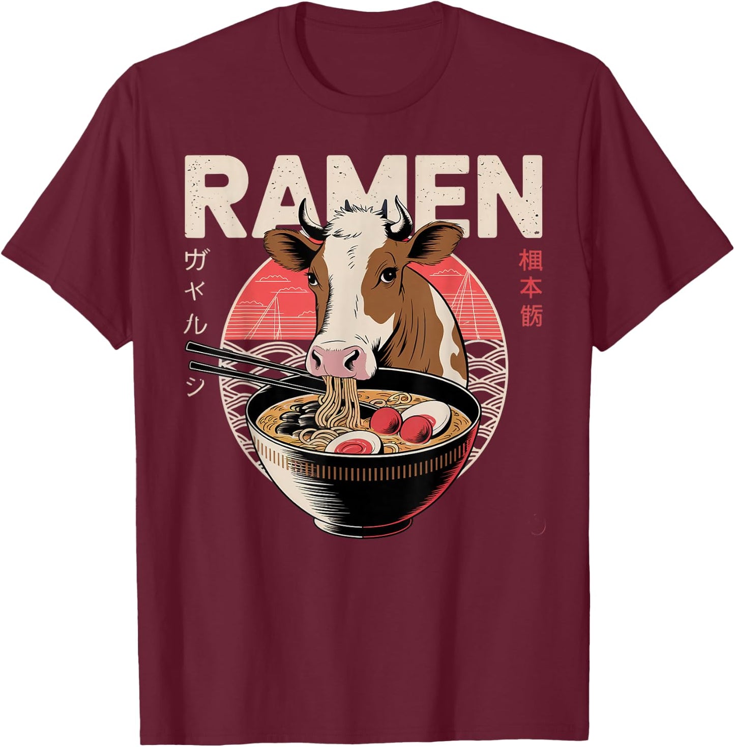 Anime Cow Manga Kawaii Otaku Neko Japanese Ramen Cow T-Shirt - T-Shirt | Maroon