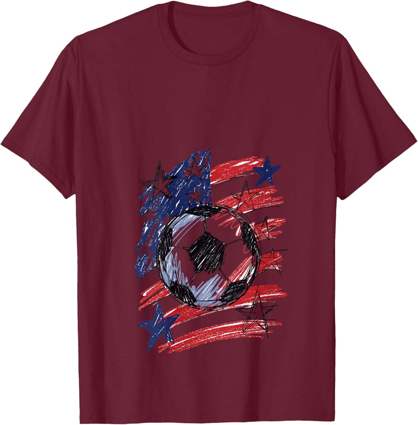 Women's American Flag Soccer Ball Patriotic USA Sports Sketch V-Neck T-Shirt - T-Shirt | Maroon