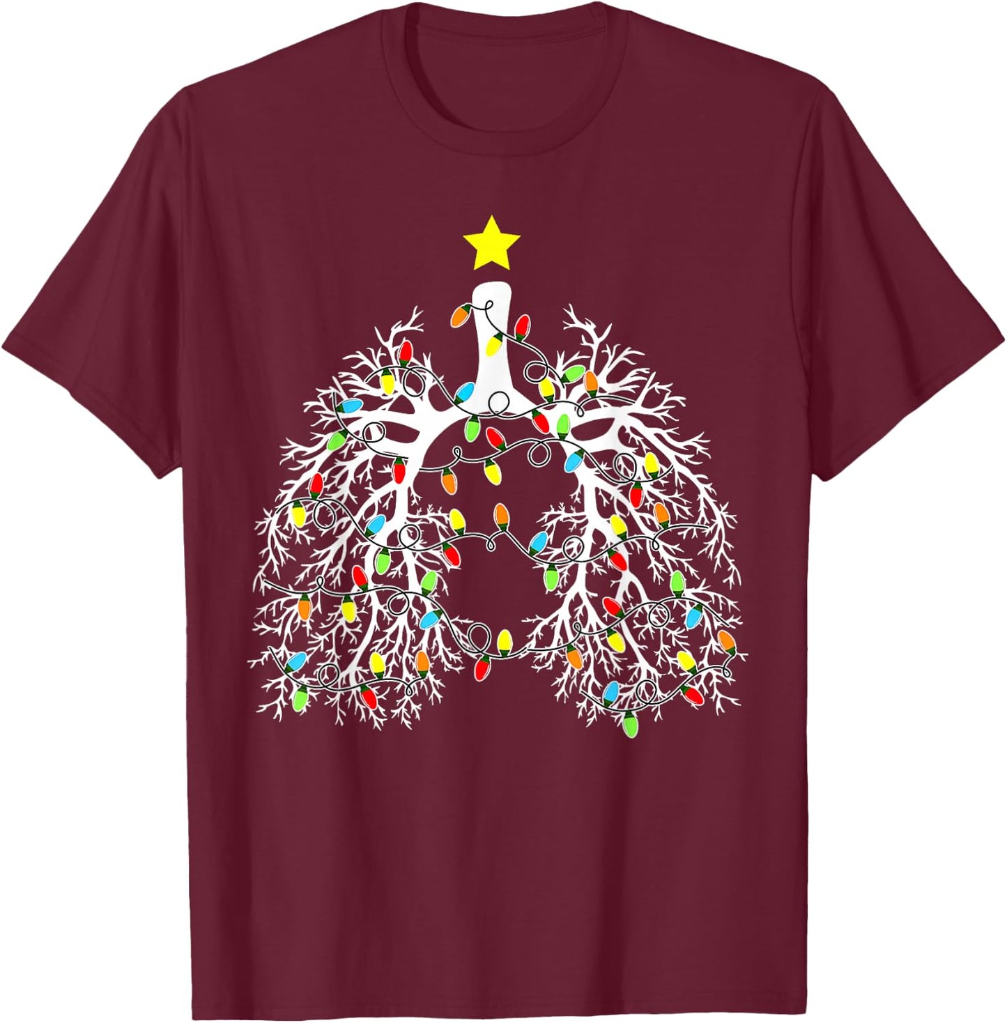 Respiratory Therapist Lung Christmas Lights RT Pulmonologist T-Shirt - T-Shirt | Maroon