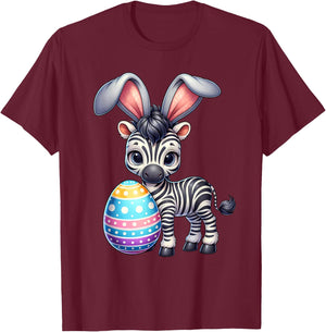 Funny Easter Zebra Lover Egg Eggs Bunny Rabbit Bunnies T-Shirt - T-Shirt | Maroon