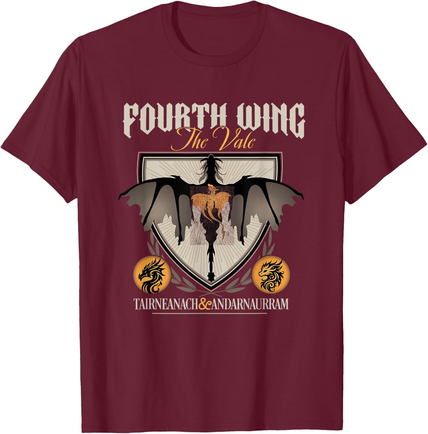 Fourth Wing The Empyrean The Vale Dragon Crest T-Shirt - T-Shirt | Maroon