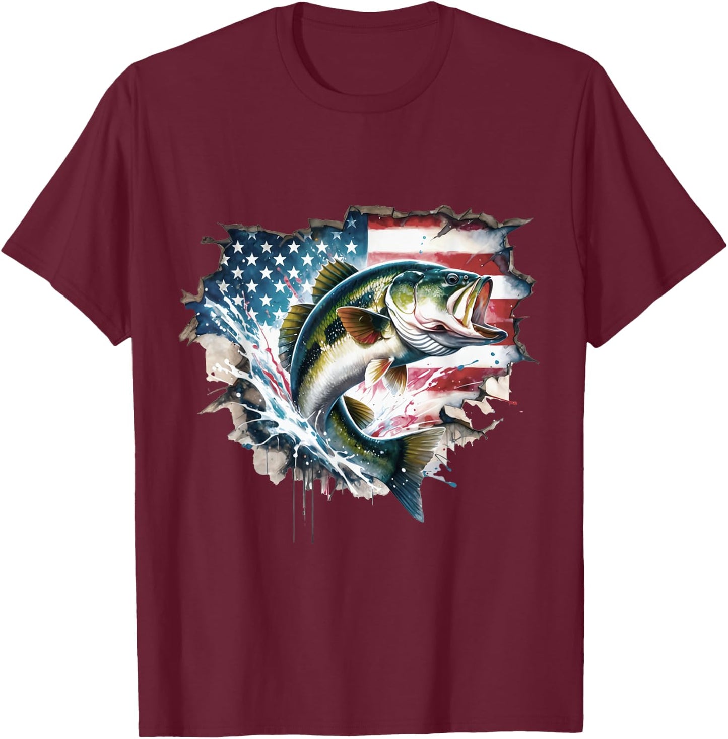 Bass Fishing USA Flag Fishing American Flag USA Flag Bass T-Shirt - T-Shirt | Maroon