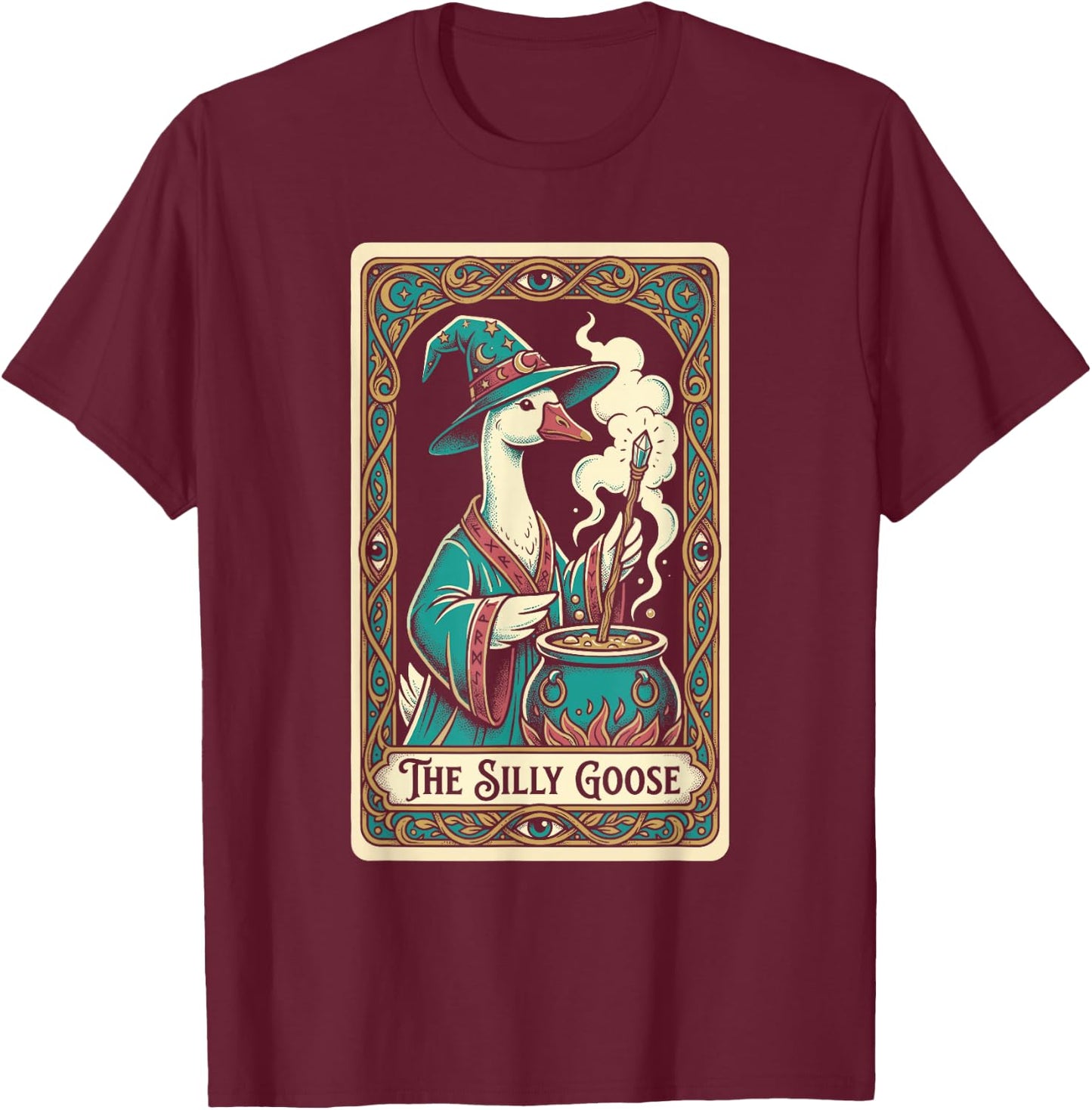 The Silly Goose Tarot Card Magic Wizard Meme T-Shirt - T-Shirt | Maroon