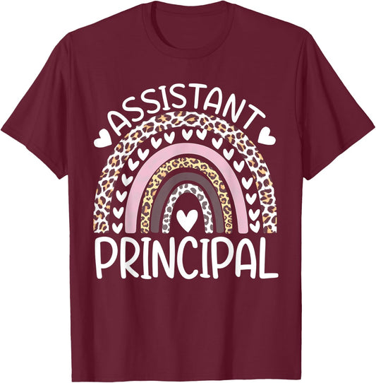 Assistant Principal Back To School First Day Rainbow Leopard T-Shirt - T-Shirt | Maroon