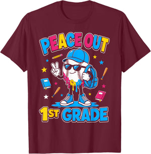 1st Grade Back to School Boys Baseball Ice Cream Drip T-Shirt - T-Shirt | Maroon