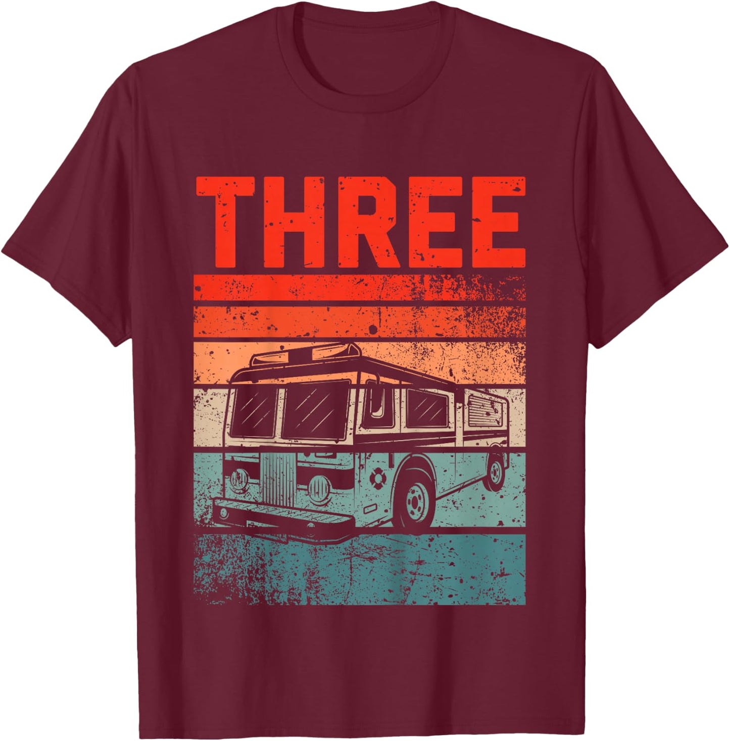 3 Year Old Shirt 3rd Birthday Boy Firefighter Fire Truck T-Shirt - T-Shirt | Maroon