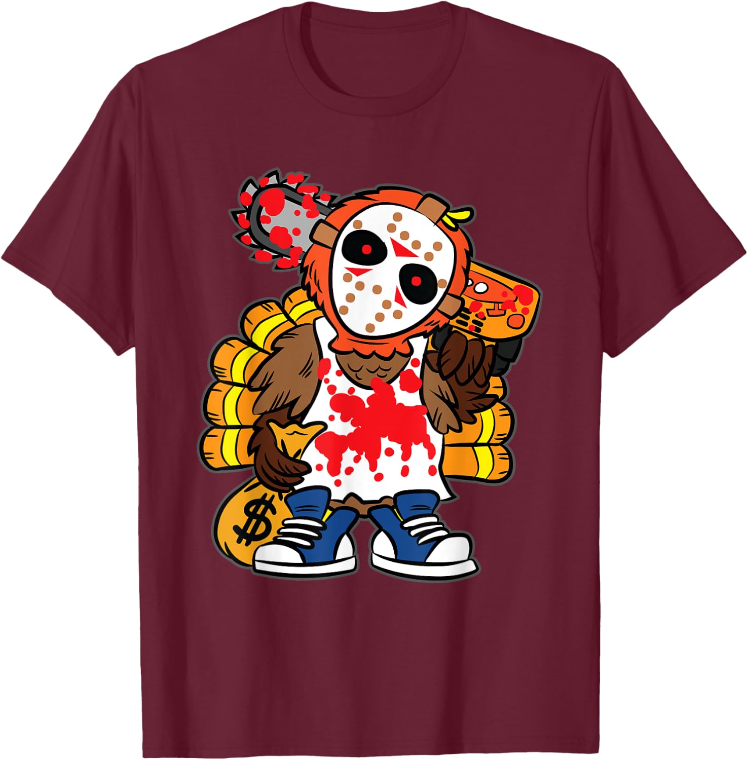 Turkey Horror Movie Thanksgiving Day Funny Bird Fall Autumn T-Shirt - T-Shirt | Maroon