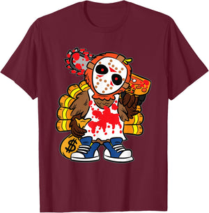 Turkey Horror Movie Thanksgiving Day Funny Bird Fall Autumn T-Shirt - T-Shirt | Maroon