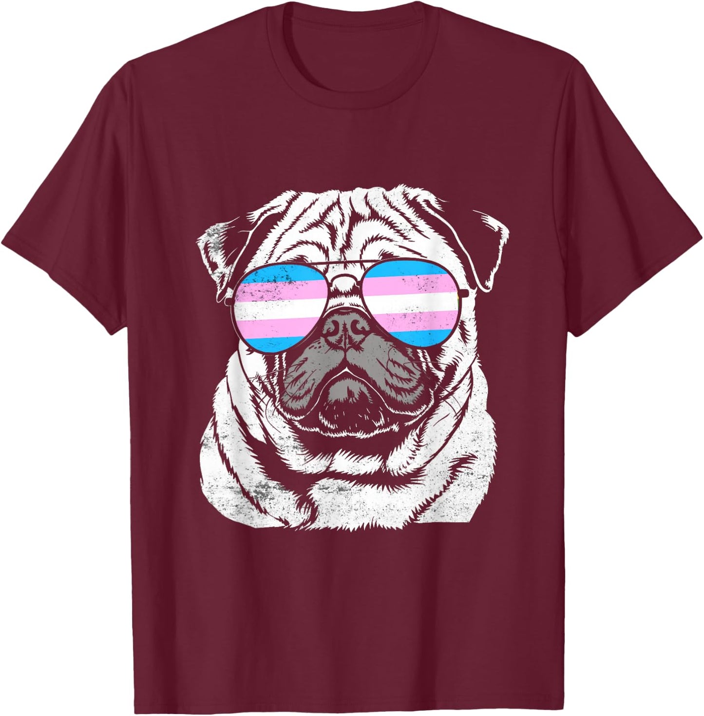 Pug Trans Sunglasses Pride T-Shirt - T-Shirt | Maroon