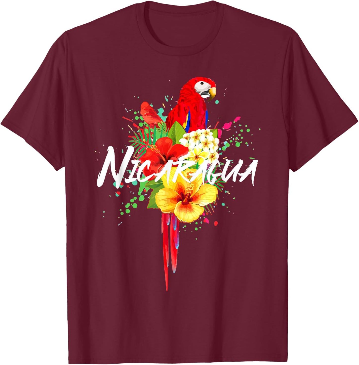 Nicaragua Parrot Colourful Nicaraguan Souvenir T-Shirt - T-Shirt | Maroon