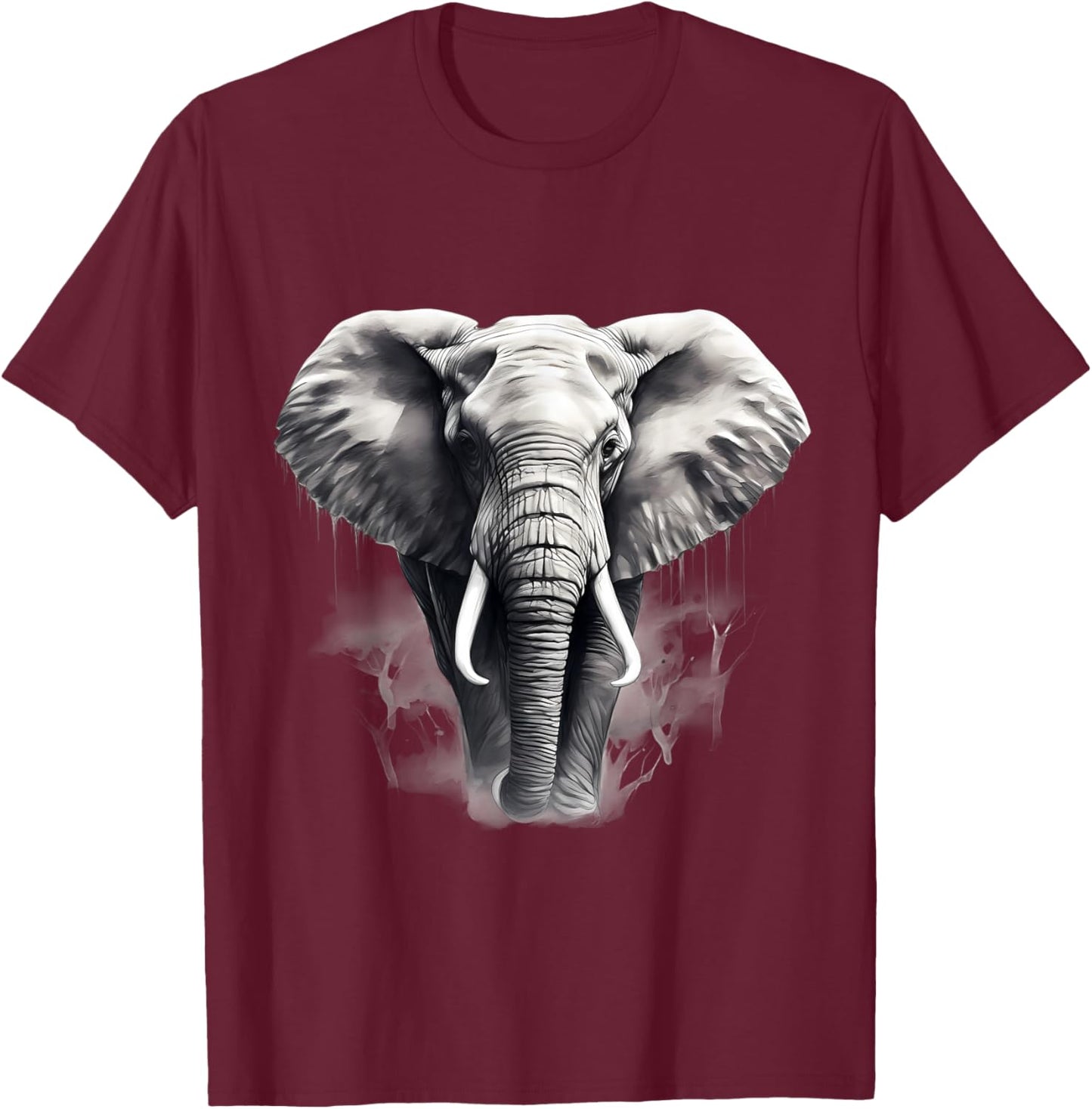 Elephant Drawing Artwork Animal Print Safari , black T-Shirt - T-Shirt | Maroon
