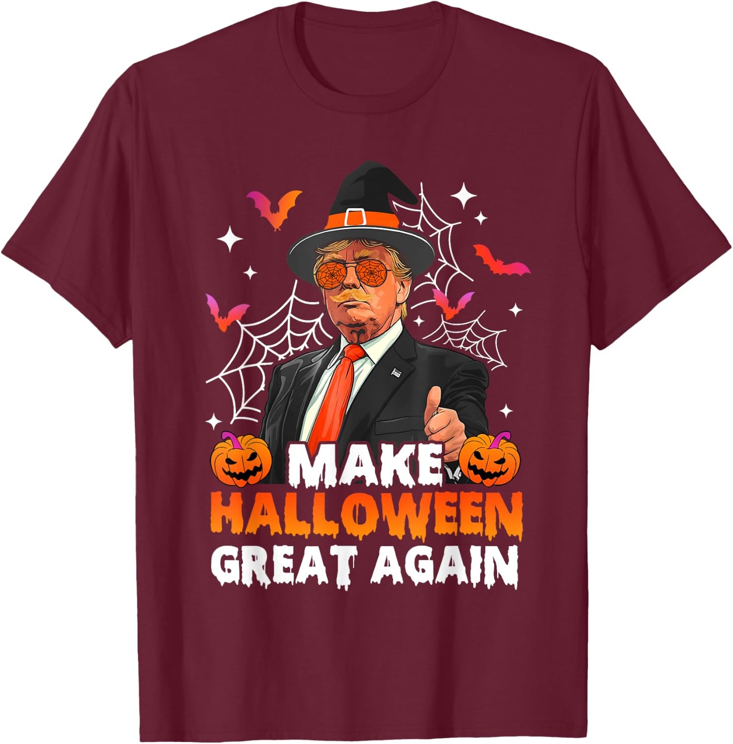 Make Halloween Great Again Funny Trump Spooky Season Witch T-Shirt - T-Shirt | Maroon