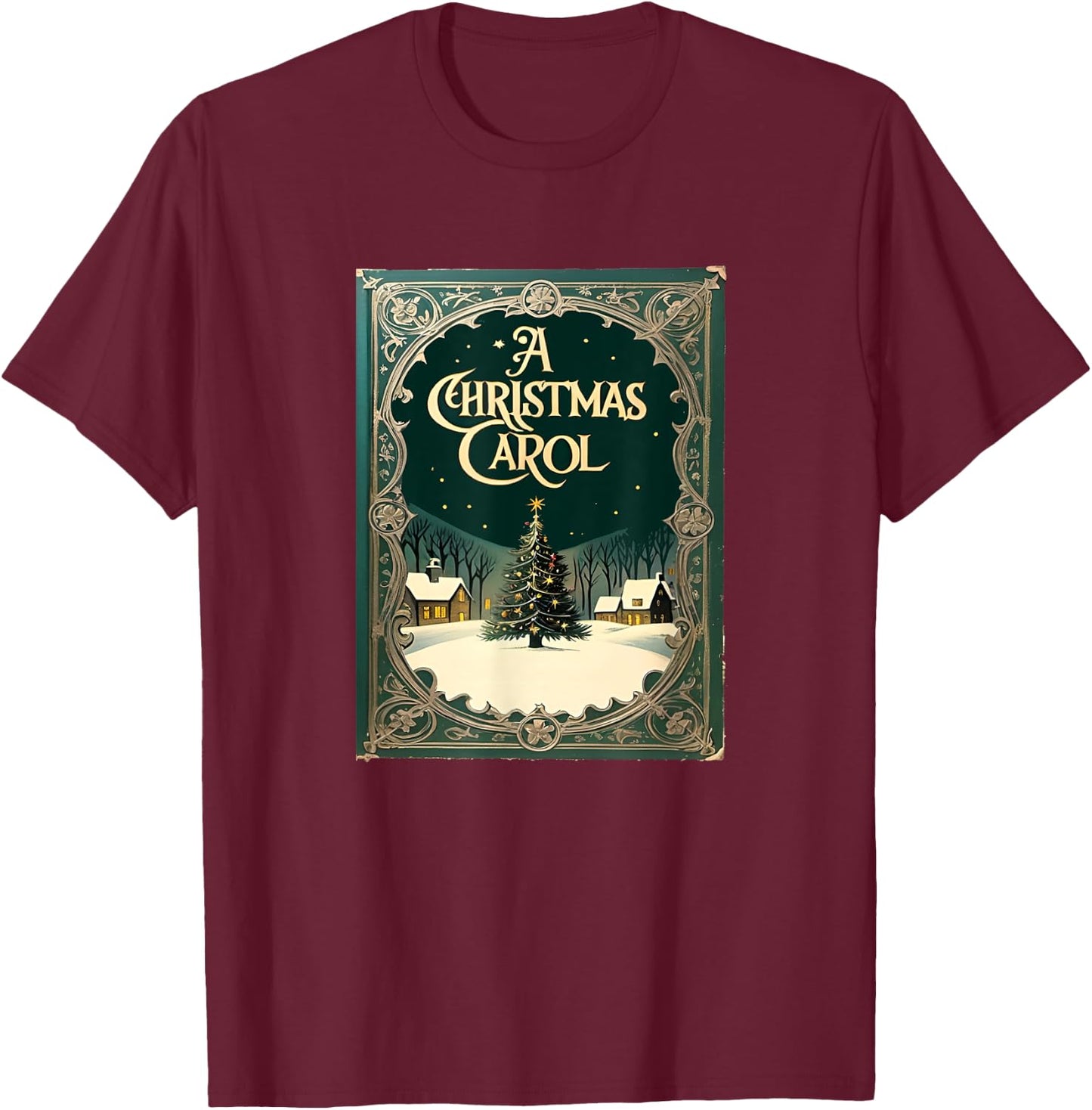 Famous X-Mas : A Christmas Carol by Charles Dickens - Adult Black Short Sleeve Classic - Holiday, Christmas, Storytelling, Readers, Families T-Shirt - T-Shirt | Maroon