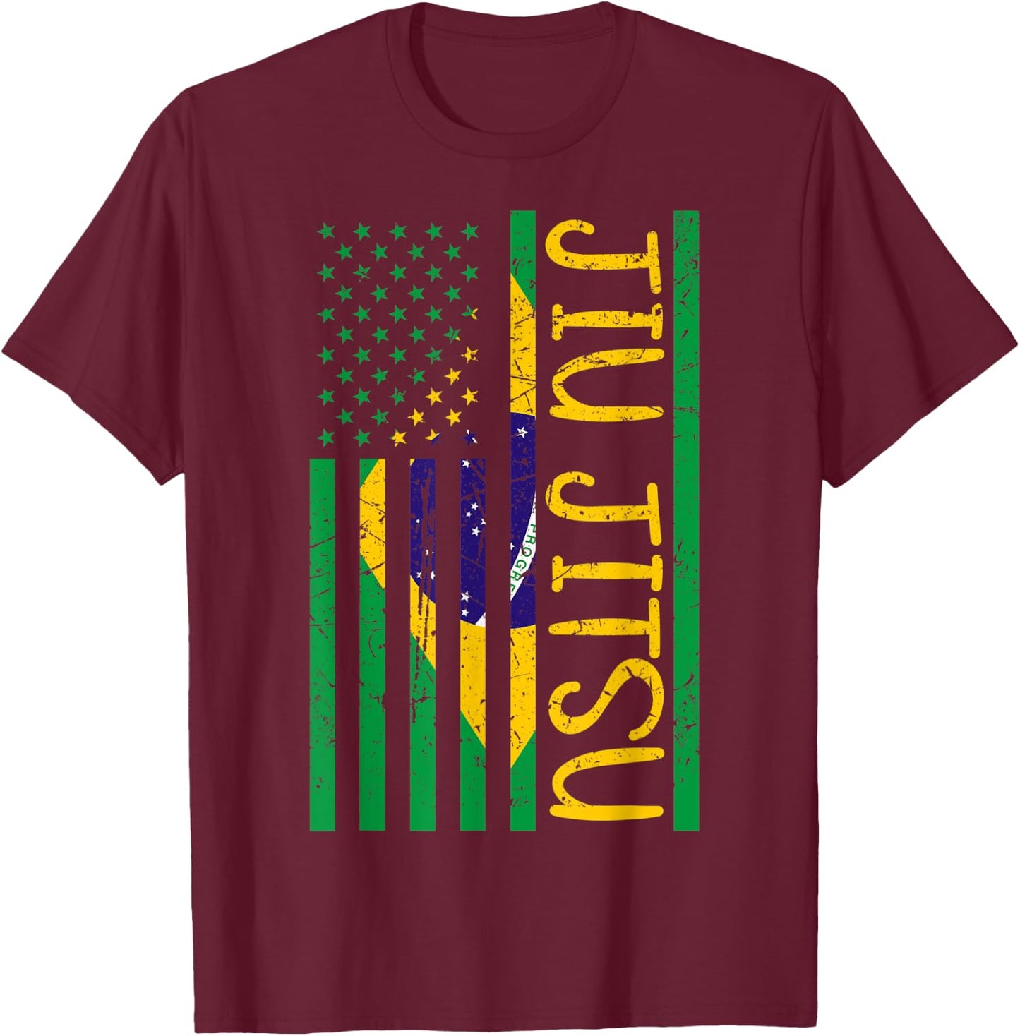 Jiu Jitsu BJJ USA Brazil United States Flag Vintage Retro T-Shirt - T-Shirt | Maroon