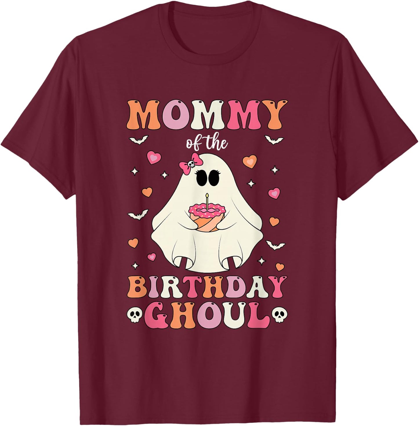 Mommy Of The Birthday Ghoul Groovy Halloween Ghost 2024 T-Shirt - T-Shirt | Maroon
