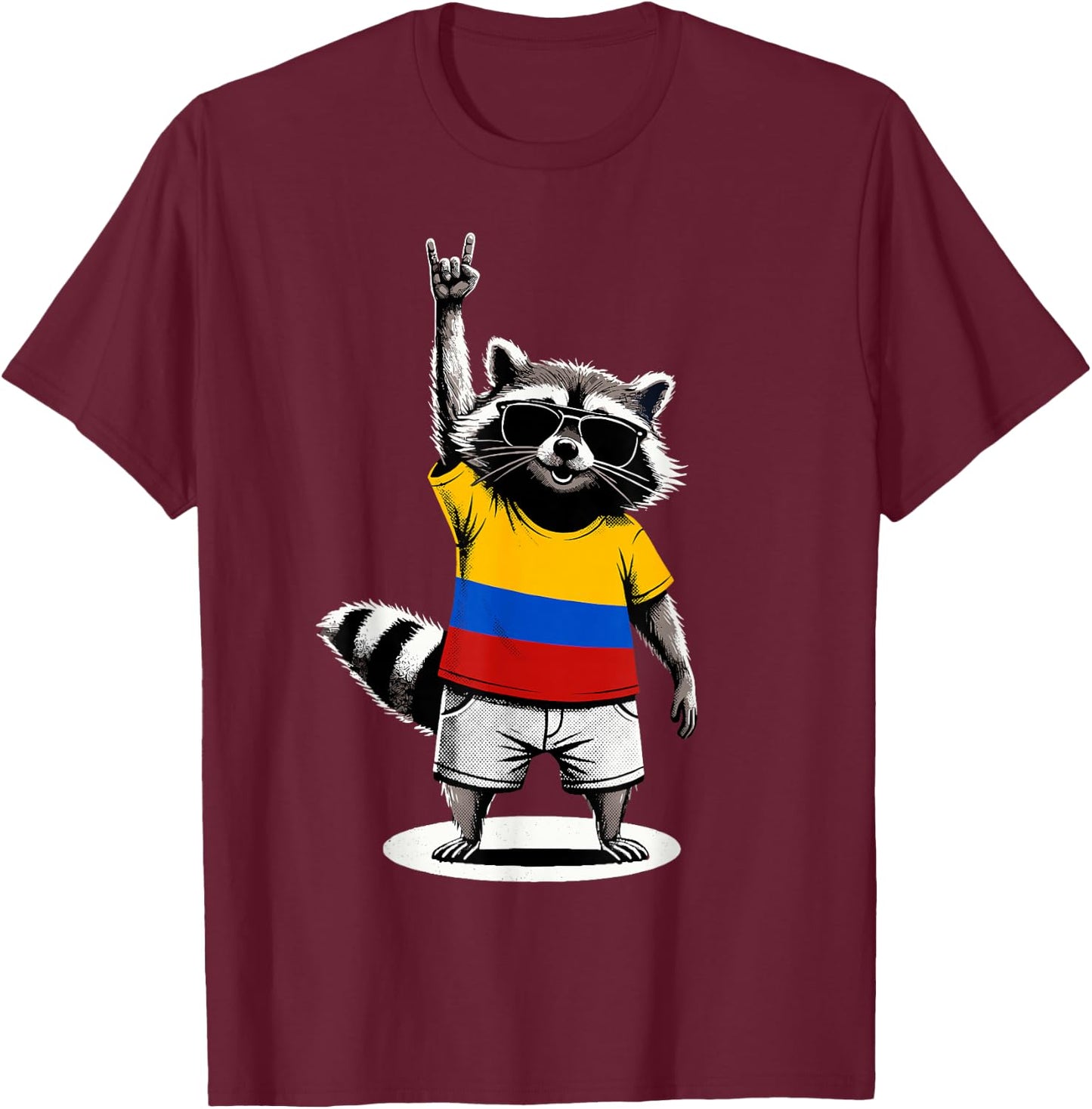 Colombian Flag Raccoon Funny Colombia T-Shirt - T-Shirt | Maroon