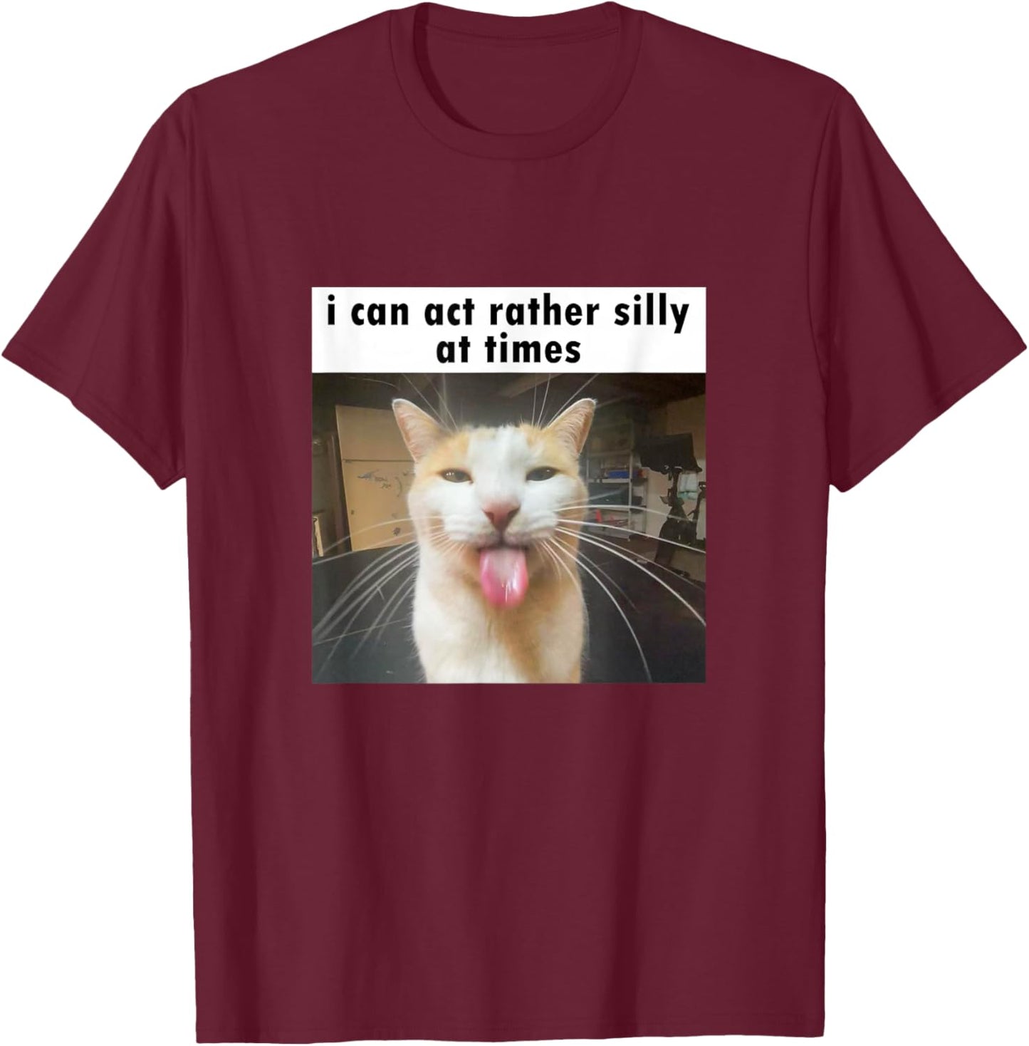 I Can Act Rather Silly at Times, Funny Silly Cat Meme T-Shirt - T-Shirt | Maroon