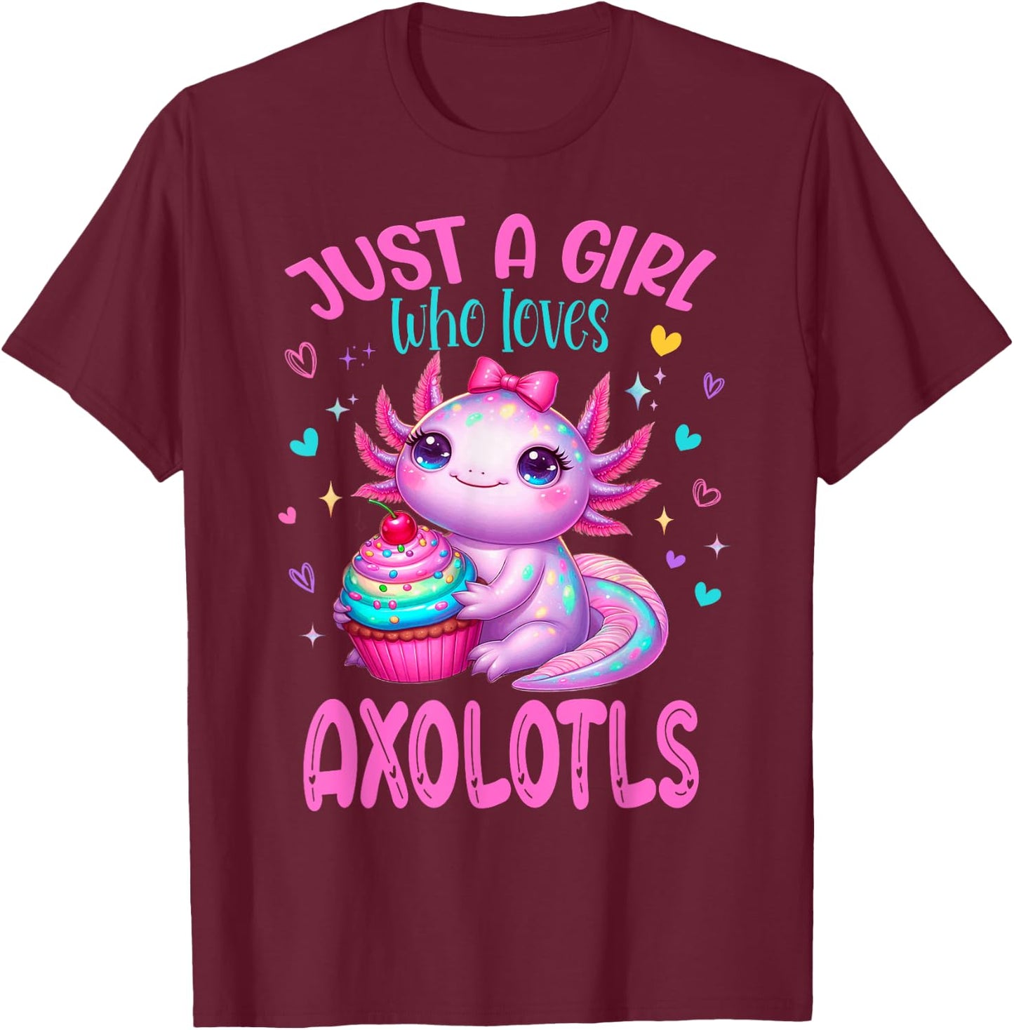 Just Girl Who Loves Pink Axolotl Birthday Party Outfit T-Shirt - T-Shirt | Maroon