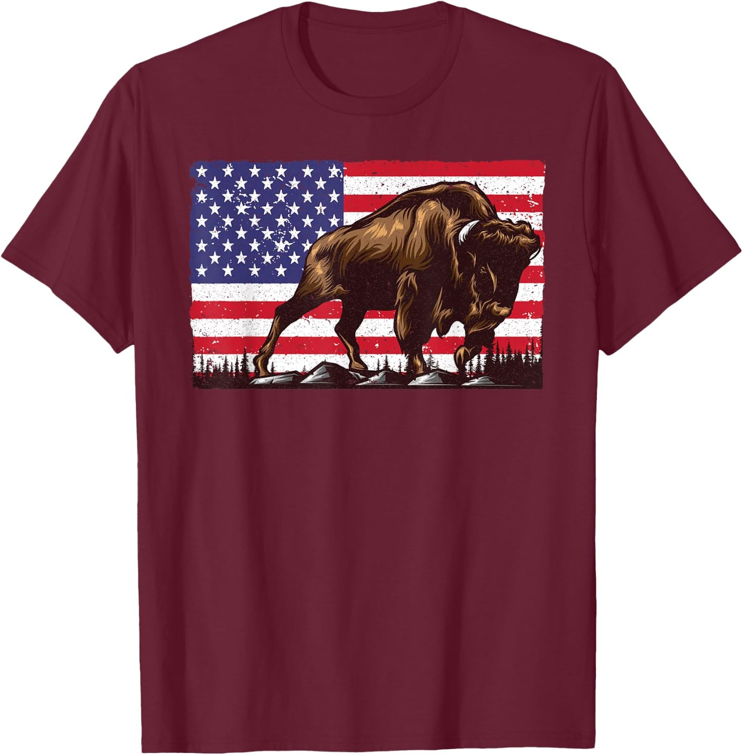 Cute Bison Design Women Kids Buffalo Bison Lovers T-Shirt - T-Shirt | Maroon
