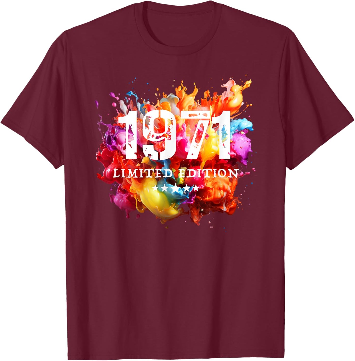 1971 Birth Year Limited Edition Birthday Number 5 Star , black T-Shirt - T-Shirt | Maroon