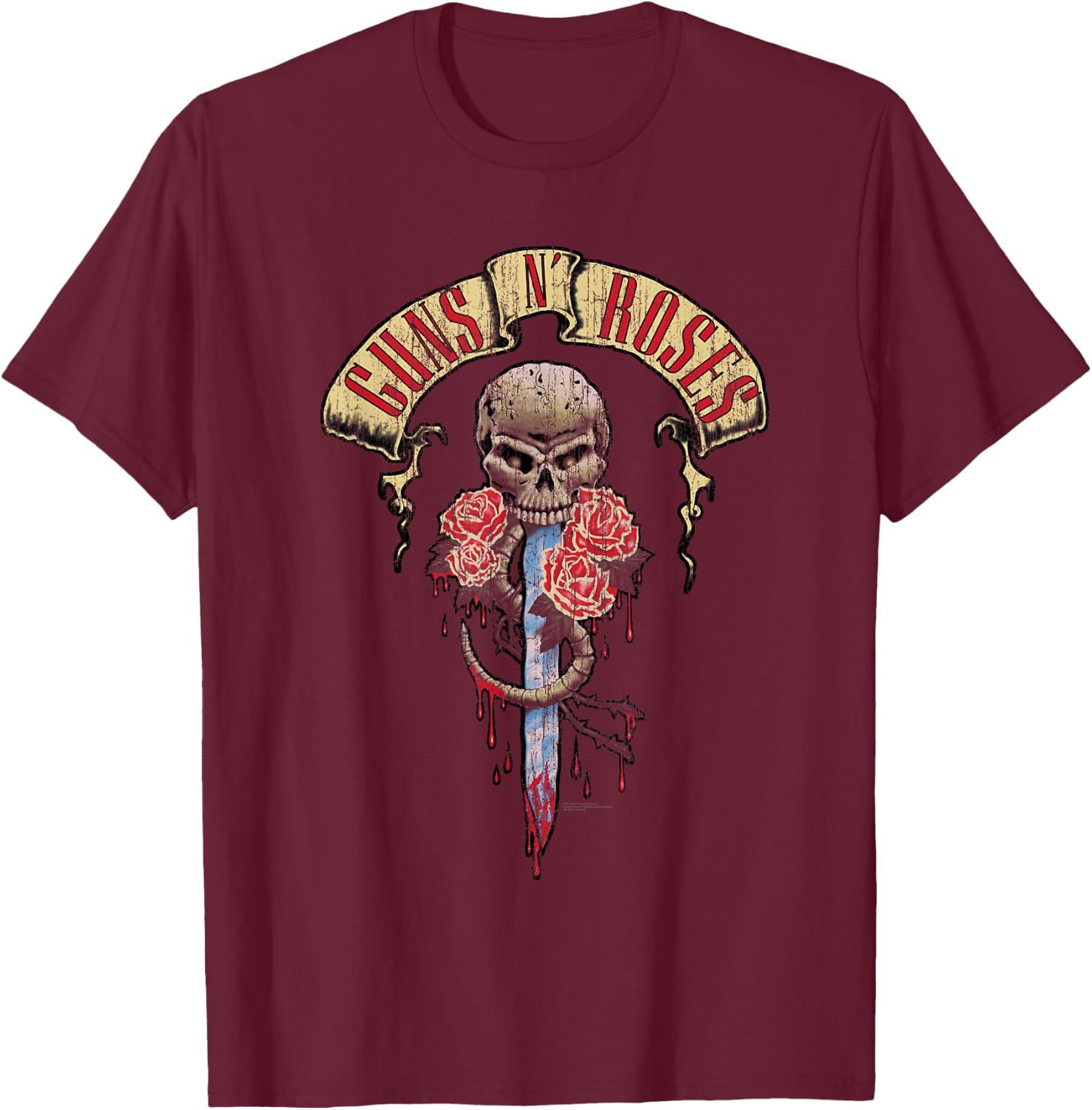 Guns N' Roses Dagger Skull T-Shirt - T-Shirt | Maroon