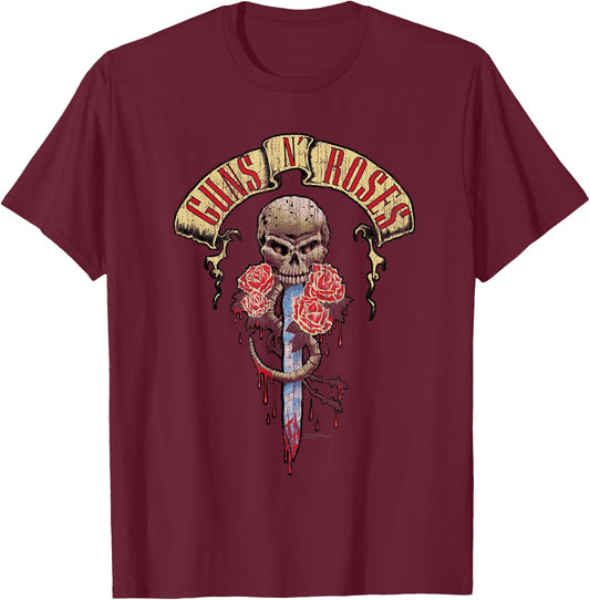 Guns N' Roses Dagger Skull T-Shirt - T-Shirt | Maroon