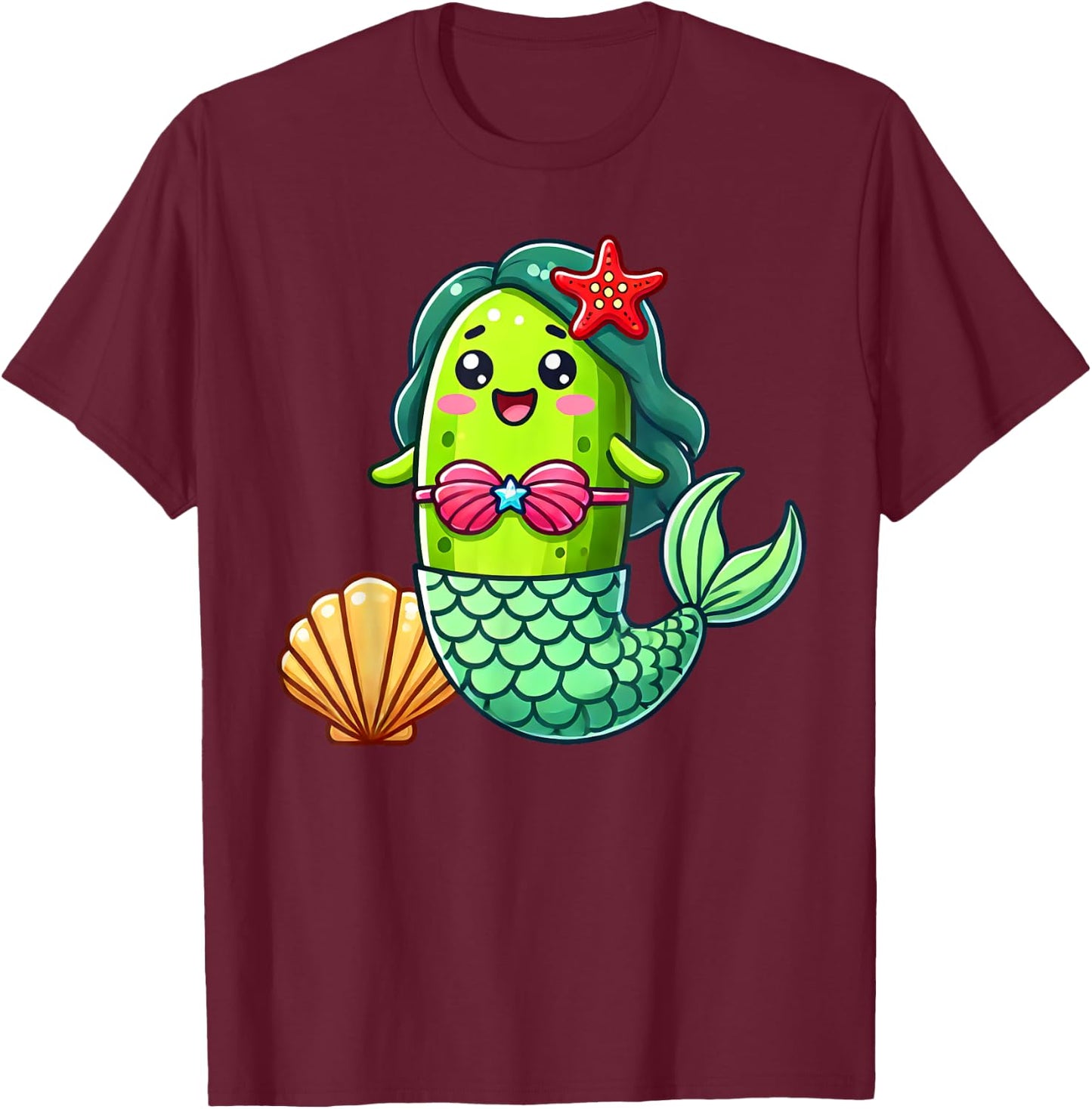 Cucumber Pickle Funny Mermaid Vegan Cute Boys Girls Kids T-Shirt - T-Shirt | Maroon
