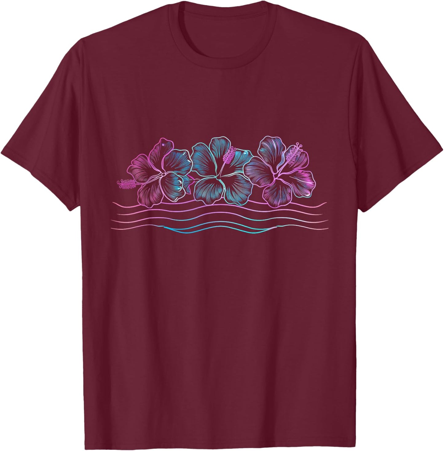 Hawaiian Hibiscus Flowers Retro Surfer T-Shirt - T-Shirt | Maroon