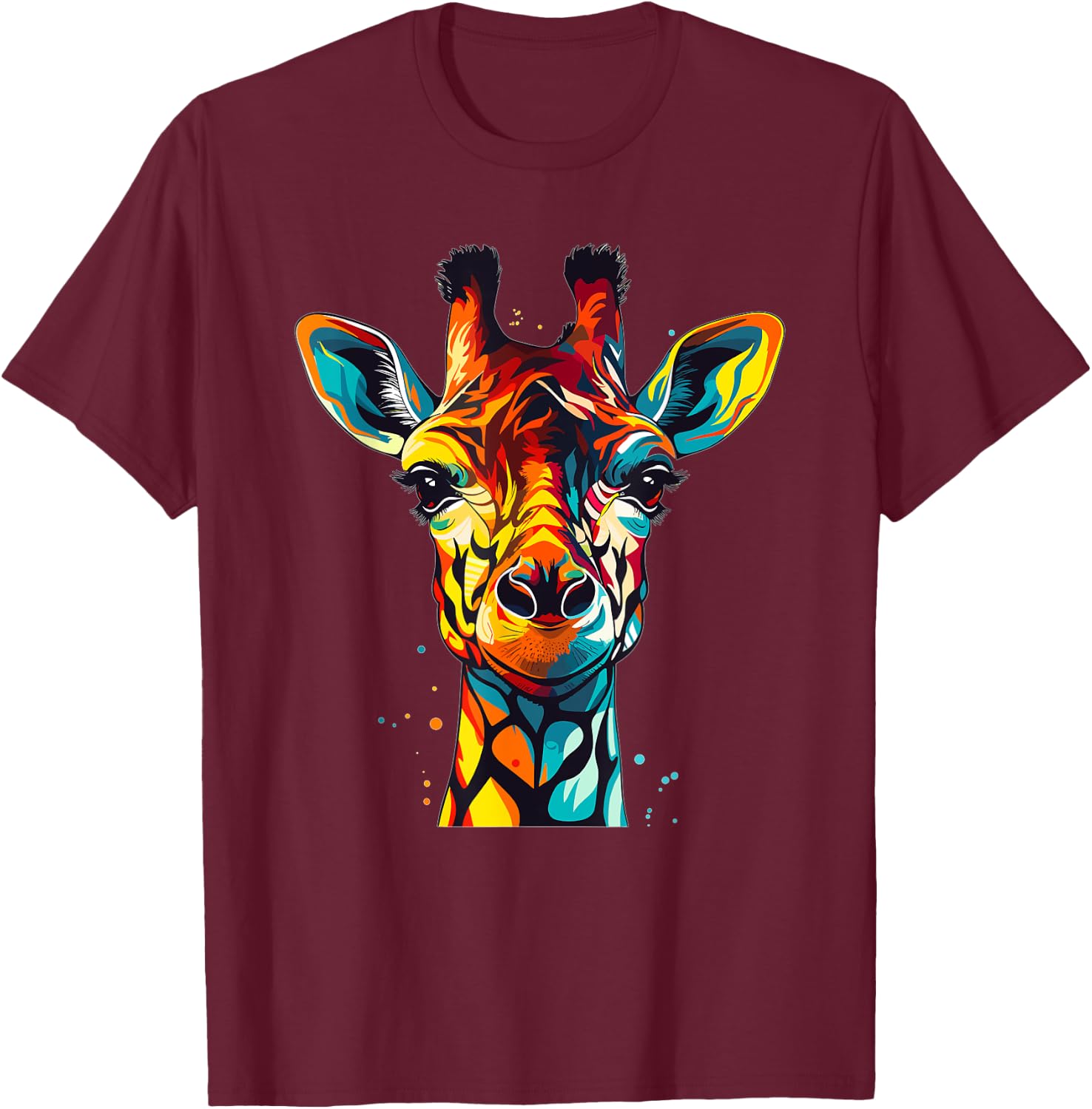 Colorful Giraffe , Small, Black T-Shirt - T-Shirt | Maroon
