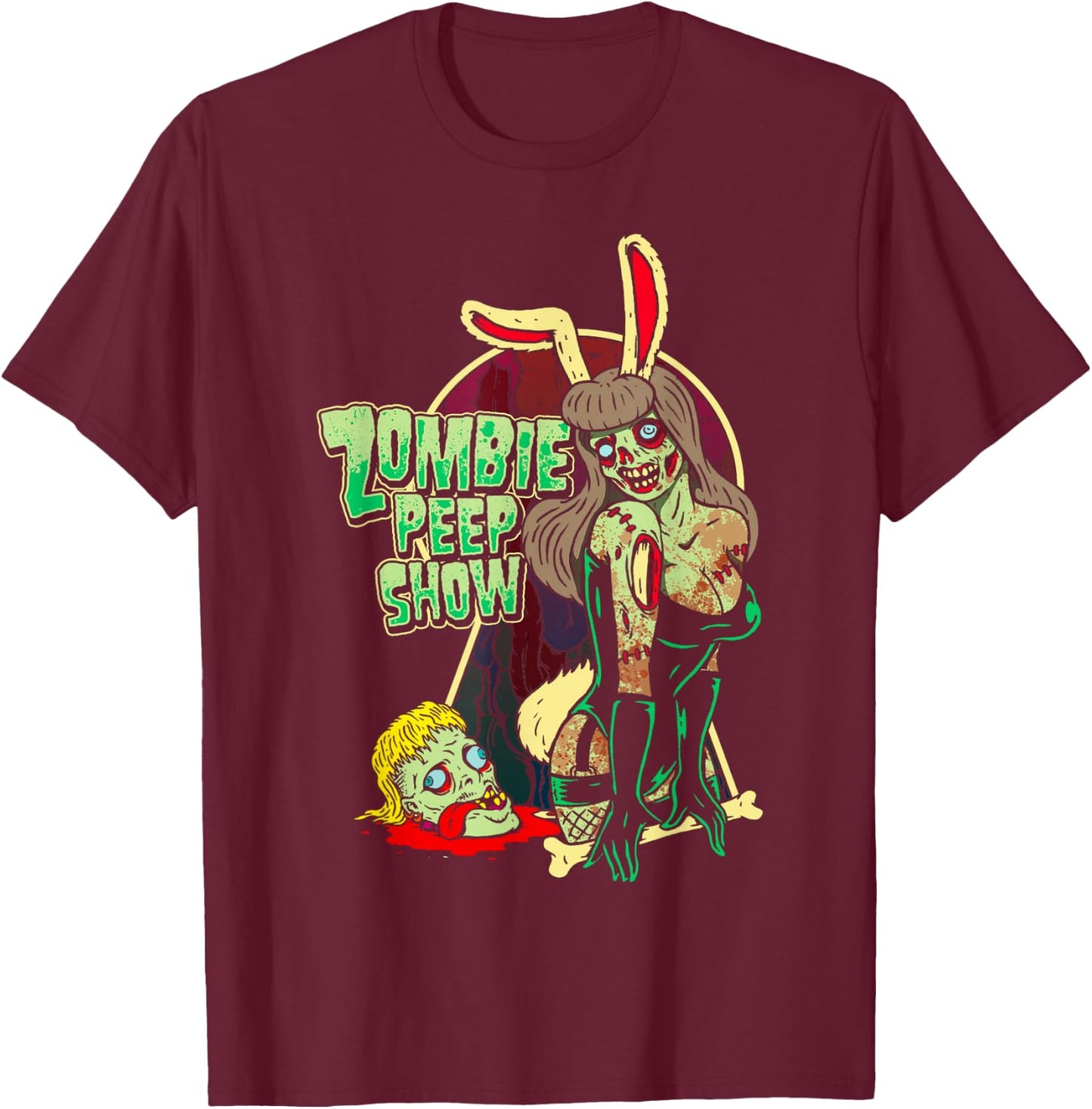 Goth Girl Pinup Zombie Peep Show Bunny T-Shirt - T-Shirt | Maroon