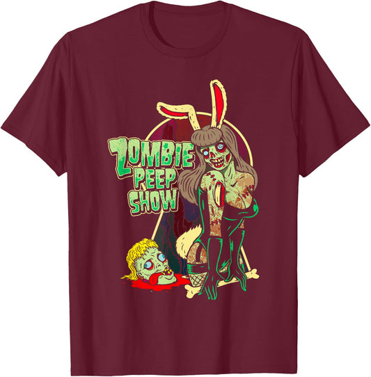 Goth Girl Pinup Zombie Peep Show Bunny T-Shirt - T-Shirt | Maroon