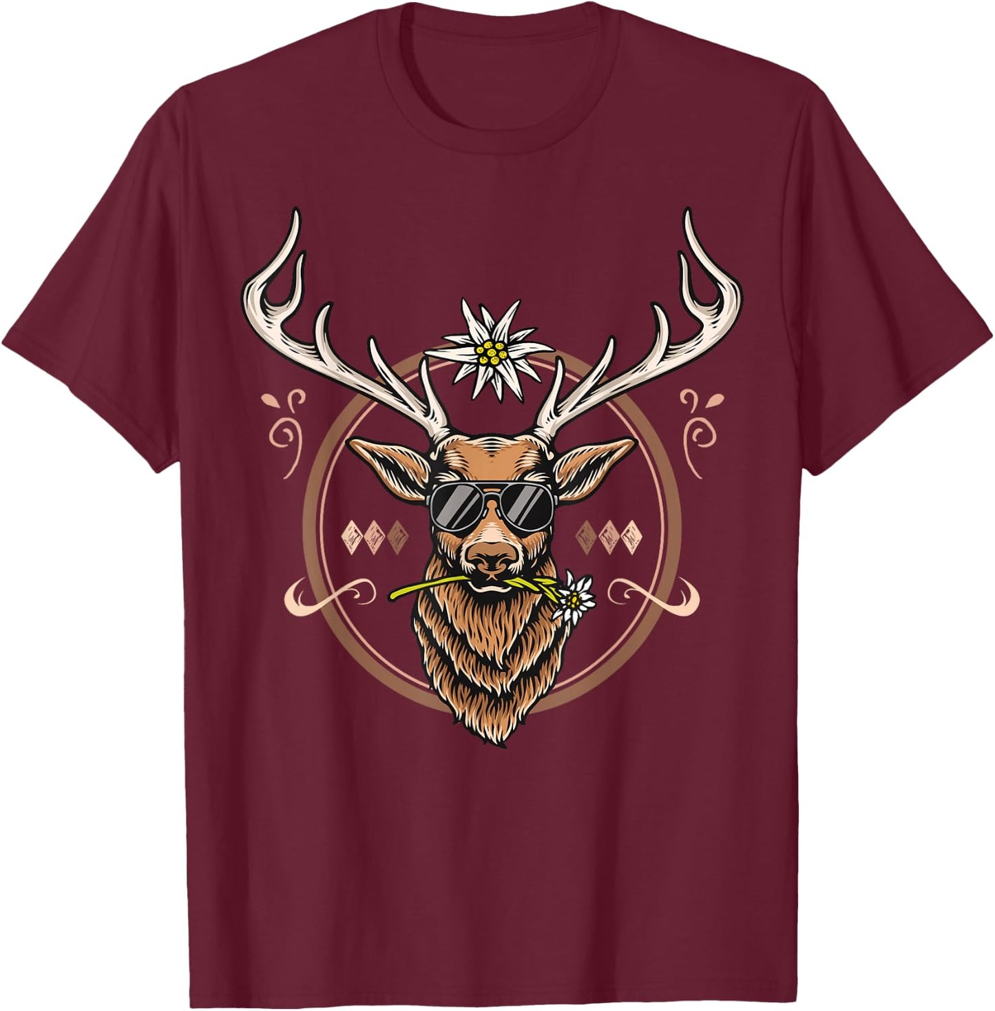 Hirsch Lederhose Trachtenshirt Herren Trachten T-Shirt - T-Shirt | Maroon