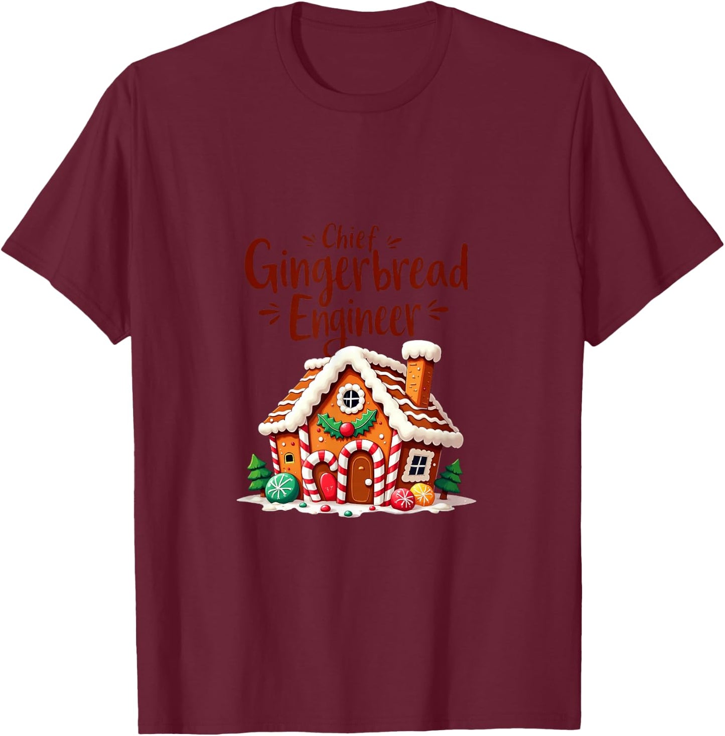 Chief Gingerbread Engineer | Funny Christmas Design T-Shirt - T-Shirt | Maroon