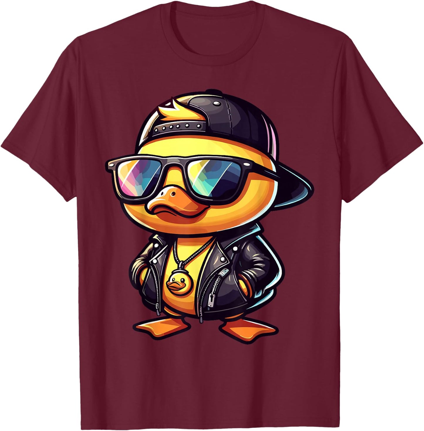 Duck with Sunglasses Cool Rubber Duck T-Shirt - T-Shirt | Maroon