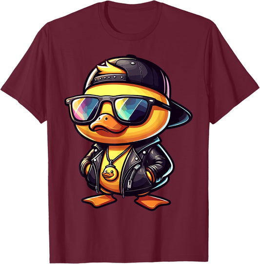 Duck with Sunglasses Cool Rubber Duck T-Shirt - T-Shirt | Maroon