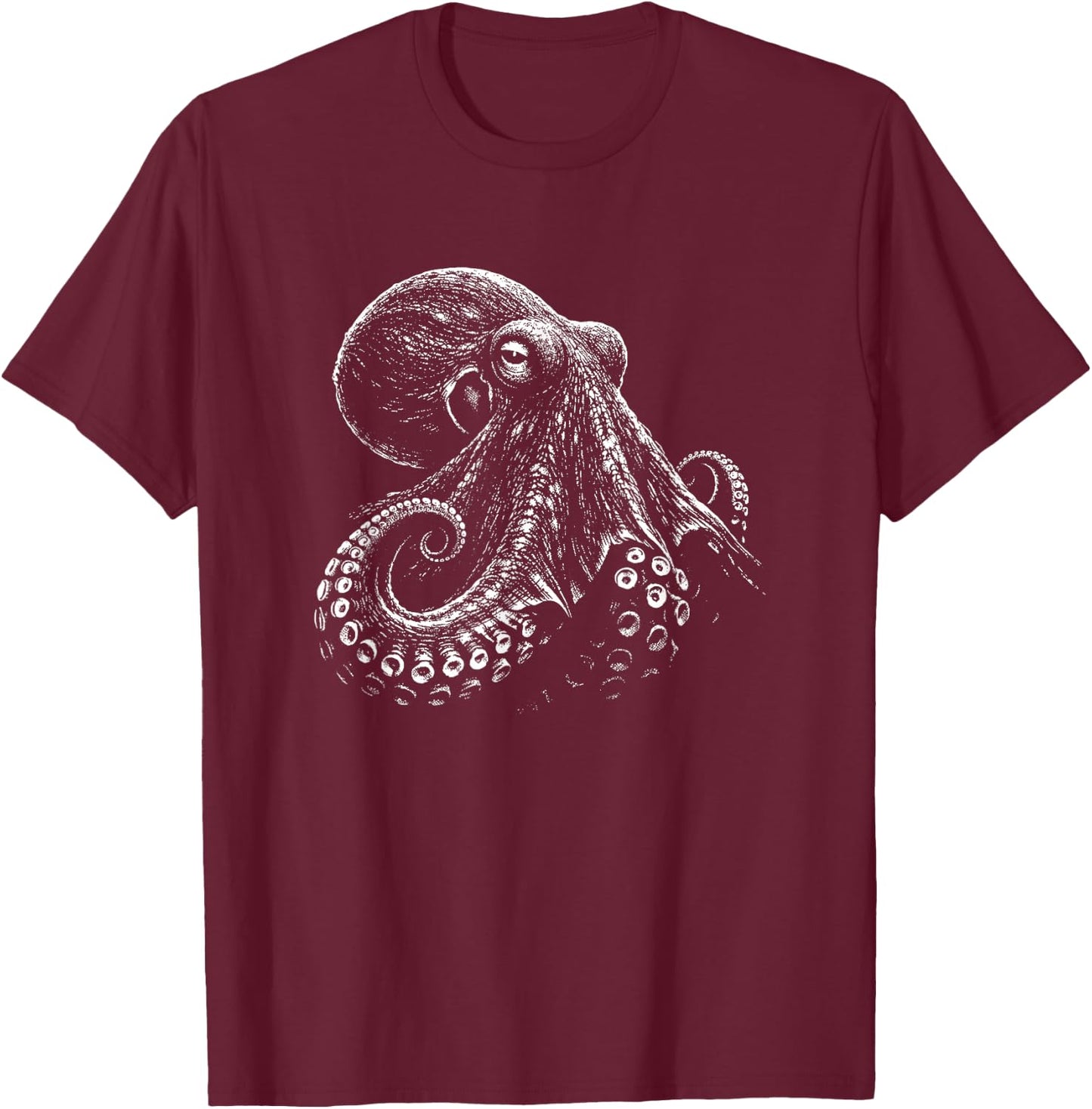 Octopus Portrait Black and White Animal Lover T-Shirt - T-Shirt | Maroon