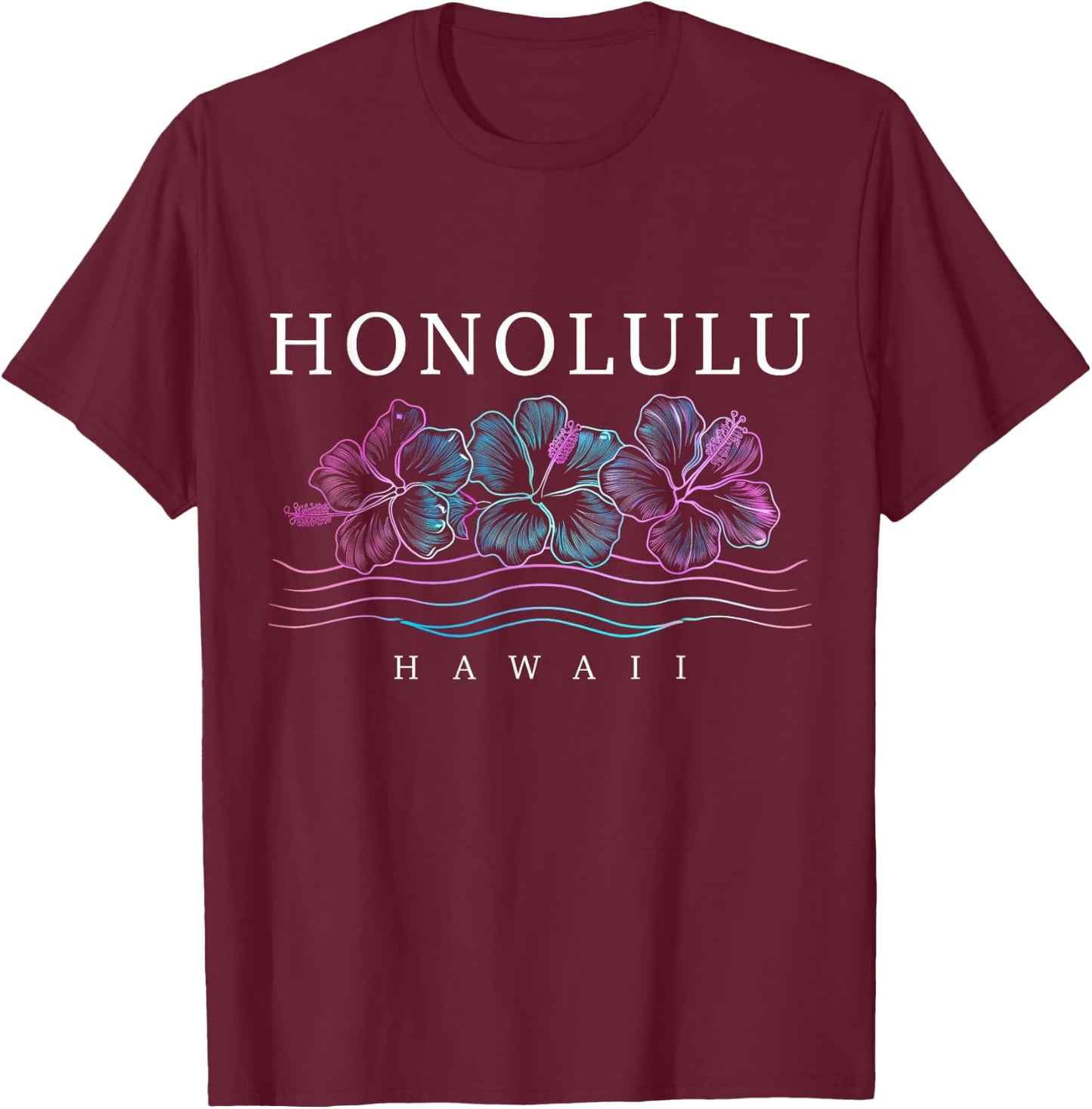 Honolulu Hawaii Hawaiian Hibiscus Flowers Surfer Souvenir T-Shirt - T-Shirt | Maroon