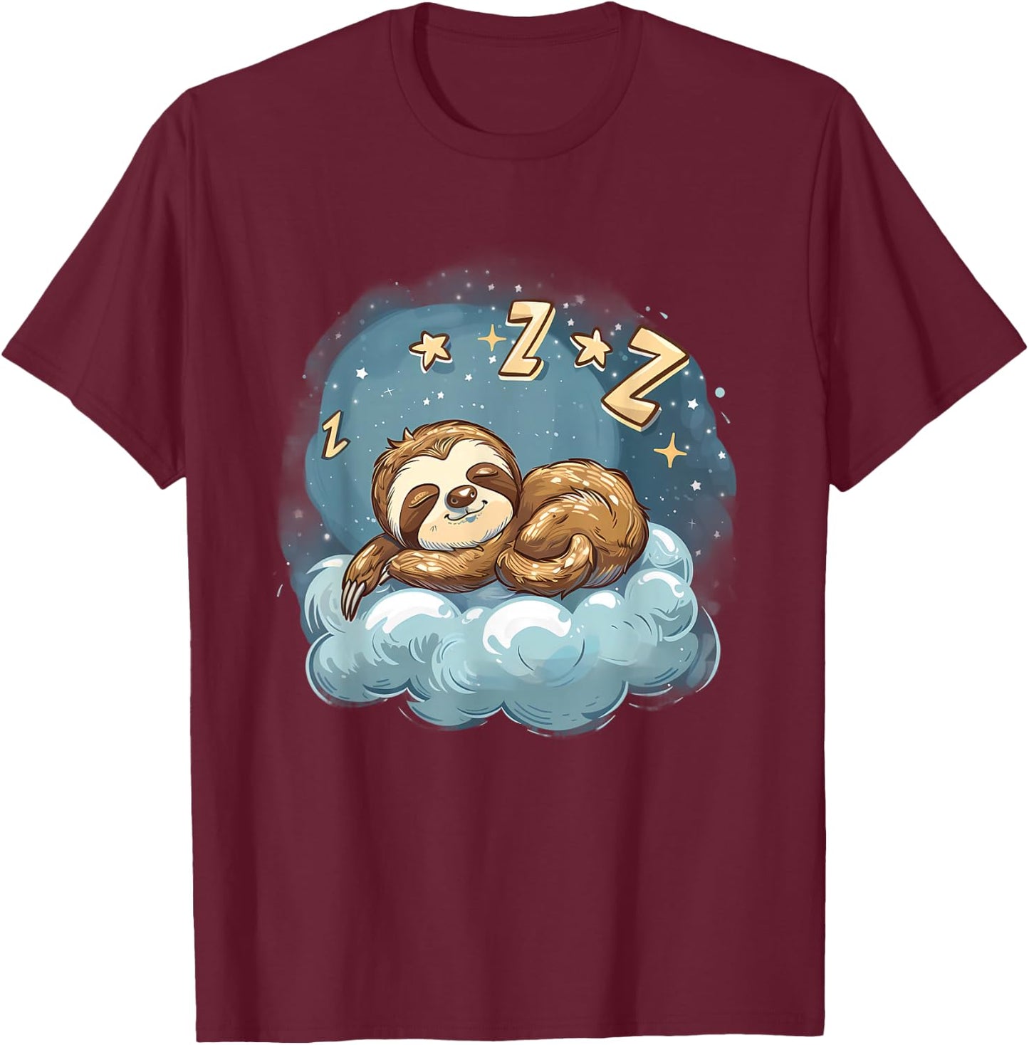 Sloth Sleeping Cloud Napping Artwork Cute Sloth Sleeping T-Shirt - T-Shirt | Maroon