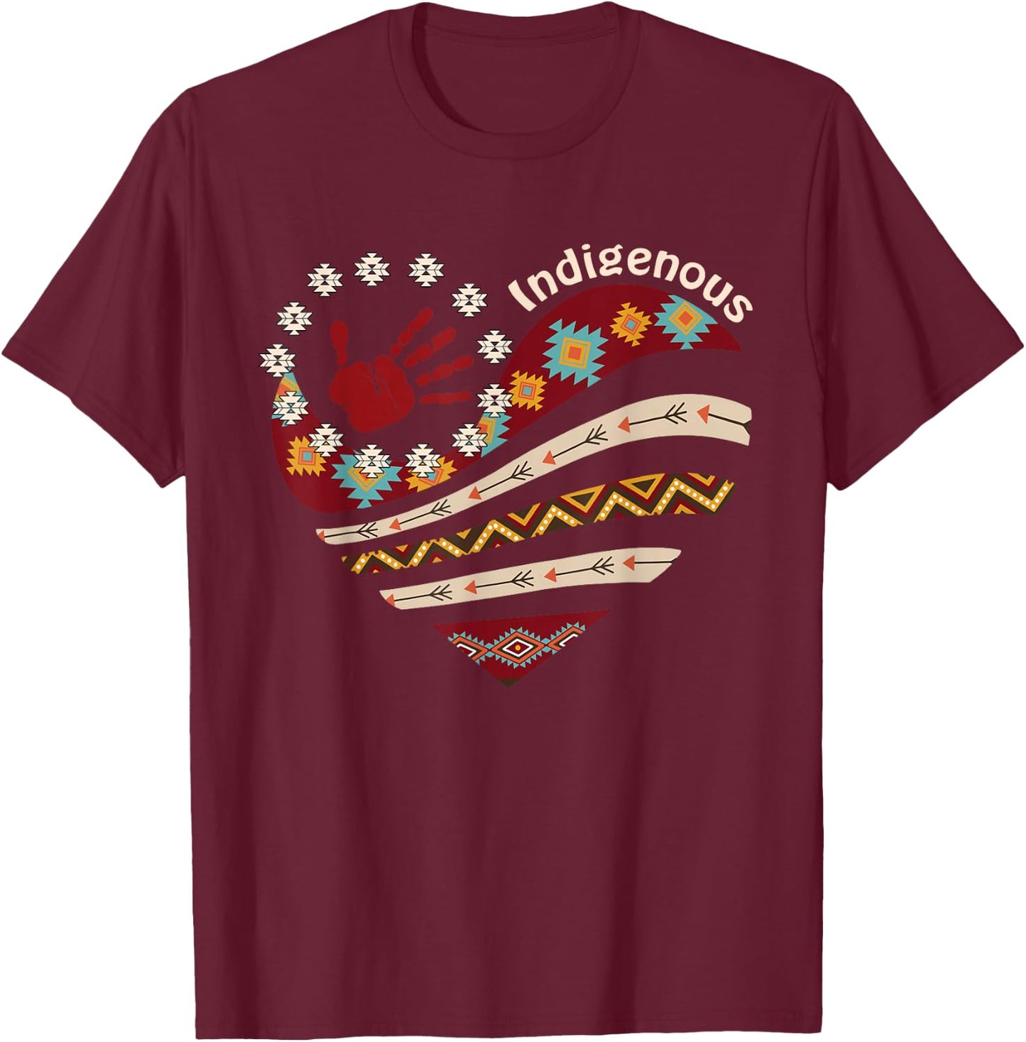 Indigenous Native American Blood Red Hand Heart Shape T-Shirt - T-Shirt | Maroon