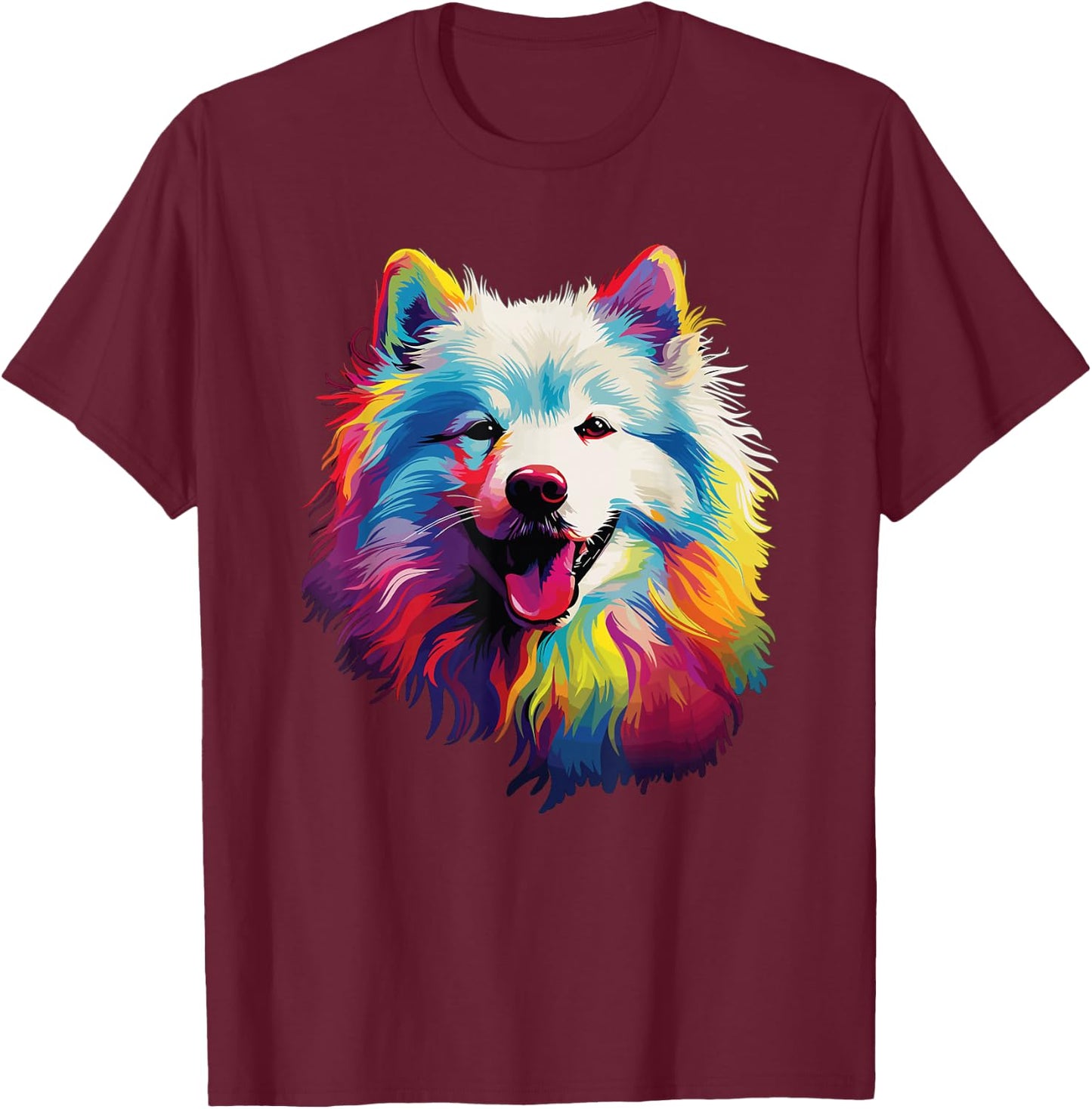 Watercolour Colourful Samoyed Dogs T-Shirt - T-Shirt | Maroon