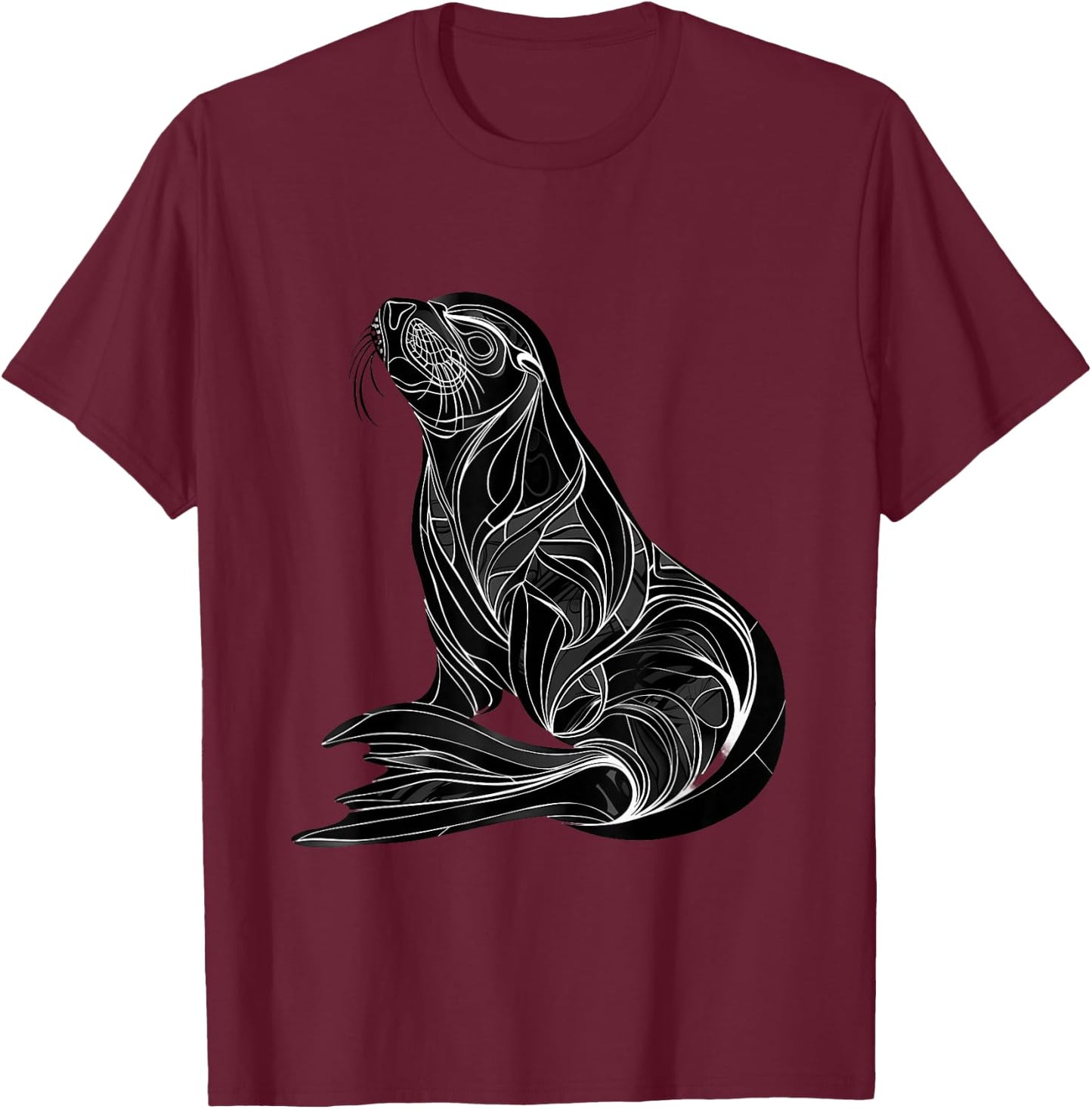 Seal Ocean Sea Seal Marine Mammal Sea Ocean Animal Artwork T-Shirt - T-Shirt | Maroon