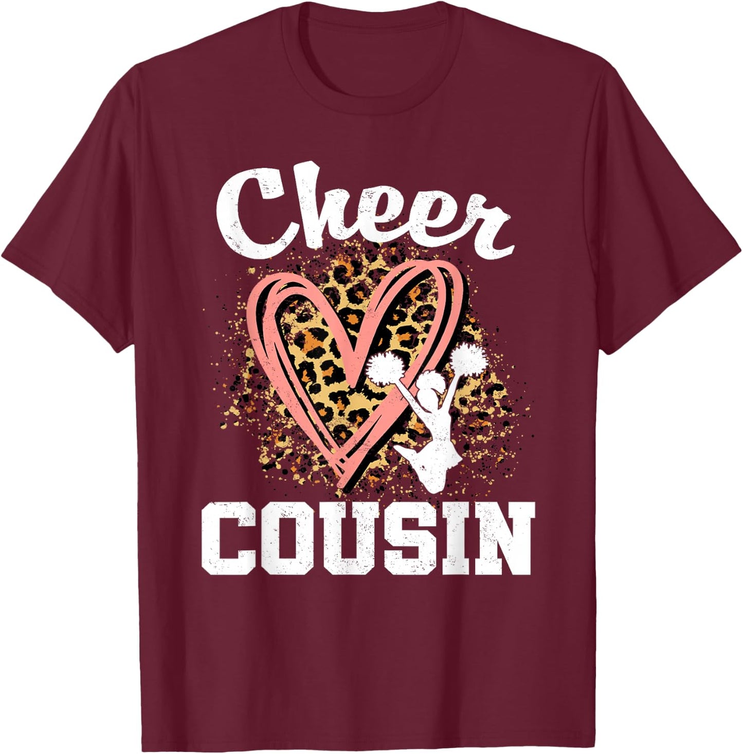 Cheer Cousin Leopard Heart Cheerleader Matching Family T-Shirt - T-Shirt | Maroon