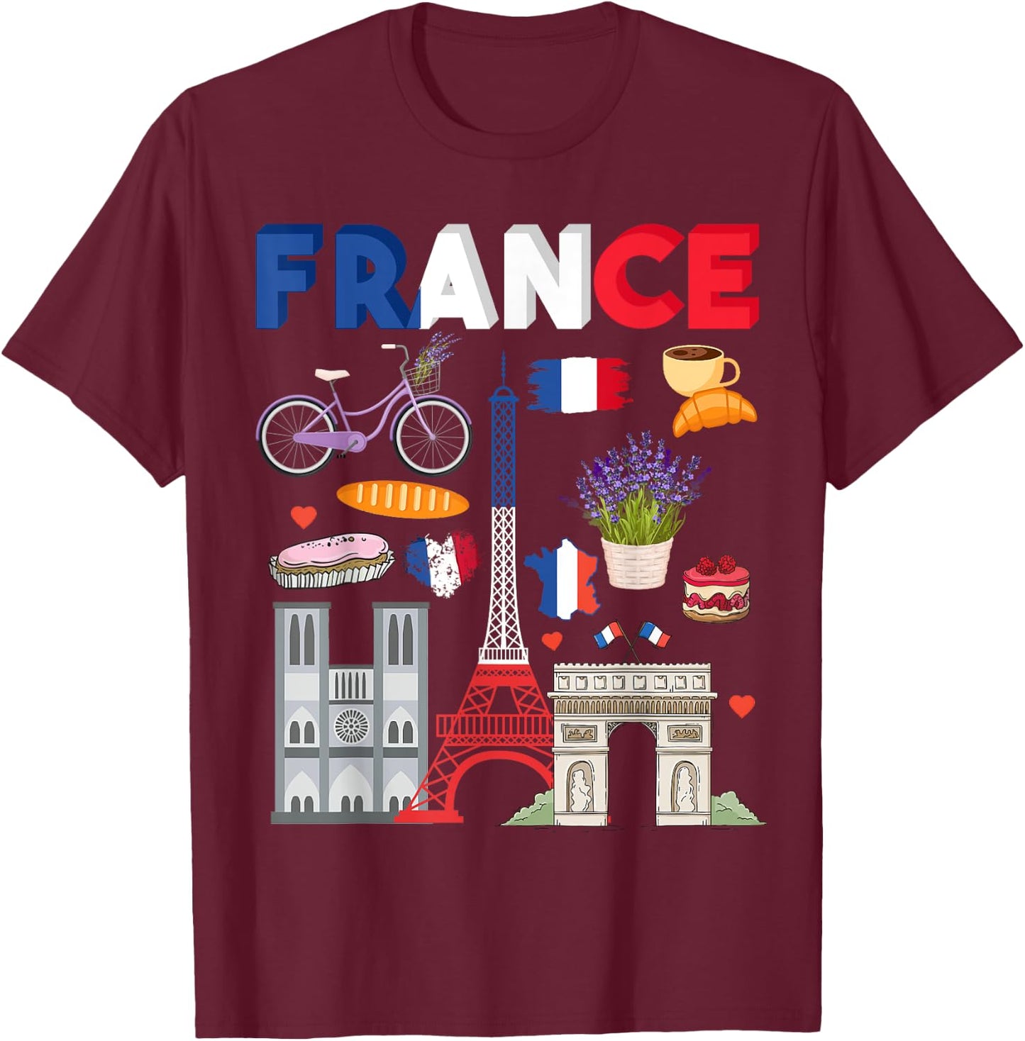French flag outfit idea , flag of France and lavender , Black, S T-Shirt - T-Shirt | Maroon