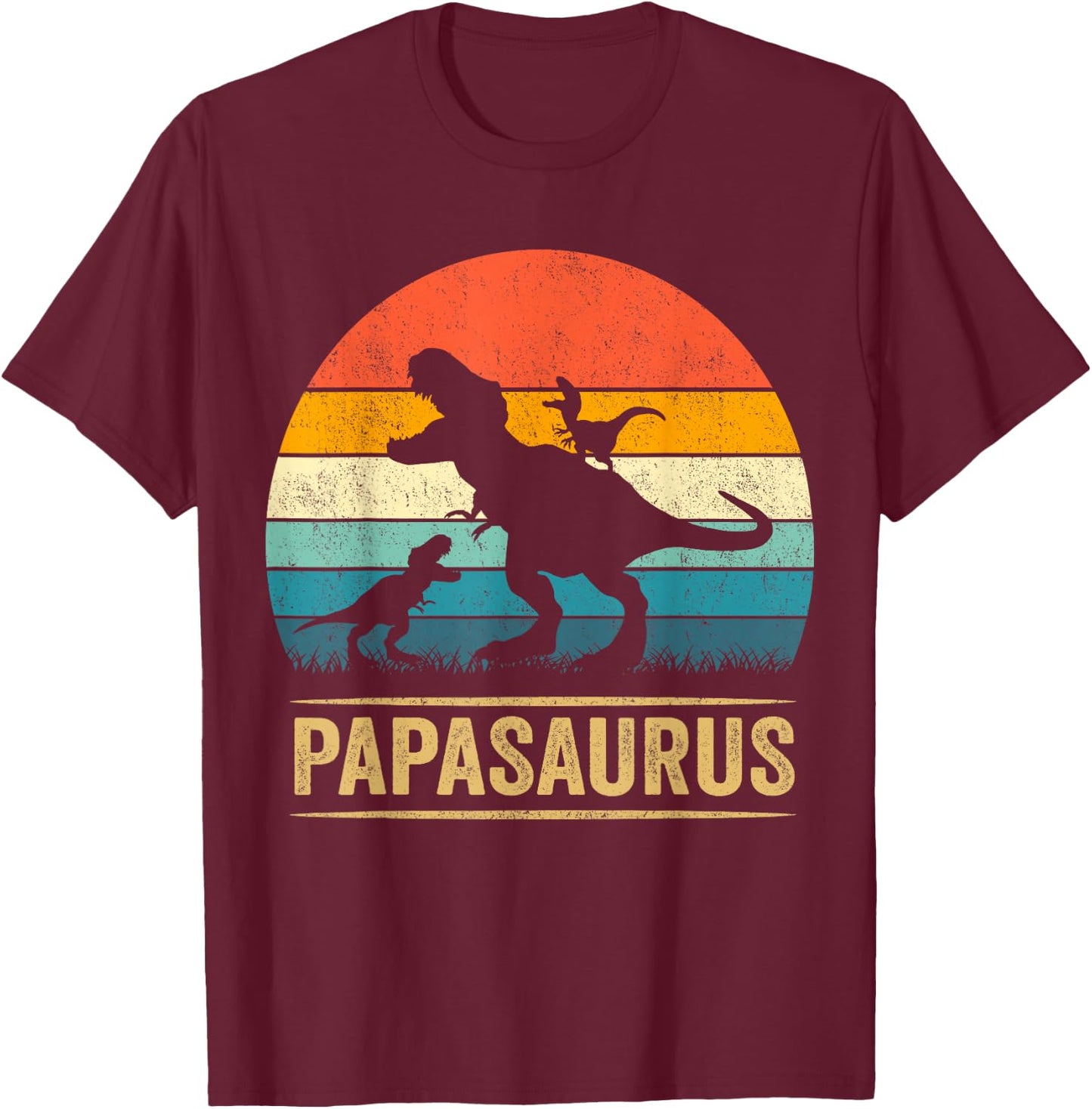 Papasaurus Dinosaur Papa Tyrannosaurus Dino Twin Pack T-Shirt - T-Shirt | Maroon